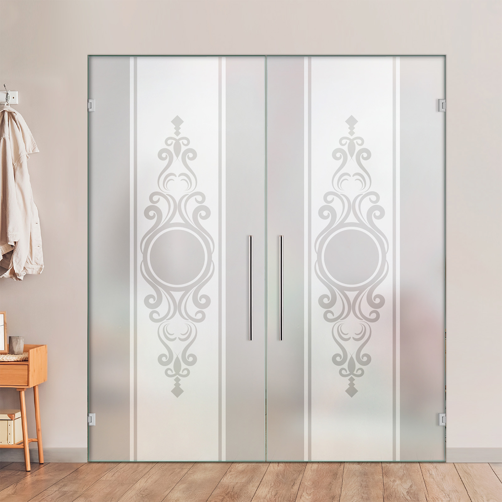 Double Swing Glass Door with Frosted Design (Full-private) T-Handle