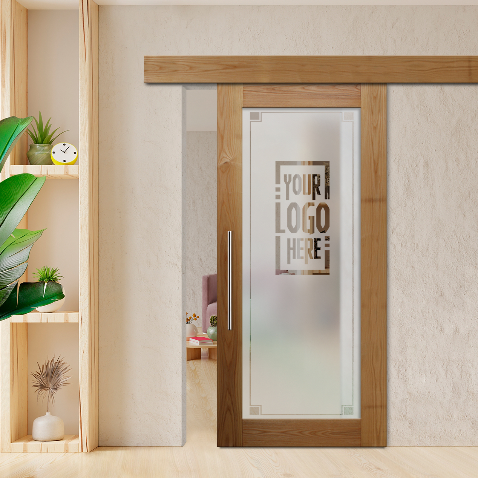 Real Solid Hardwood Sliding Barn Door Glass Insert (Semi-private) T-Handle Fascia Cover