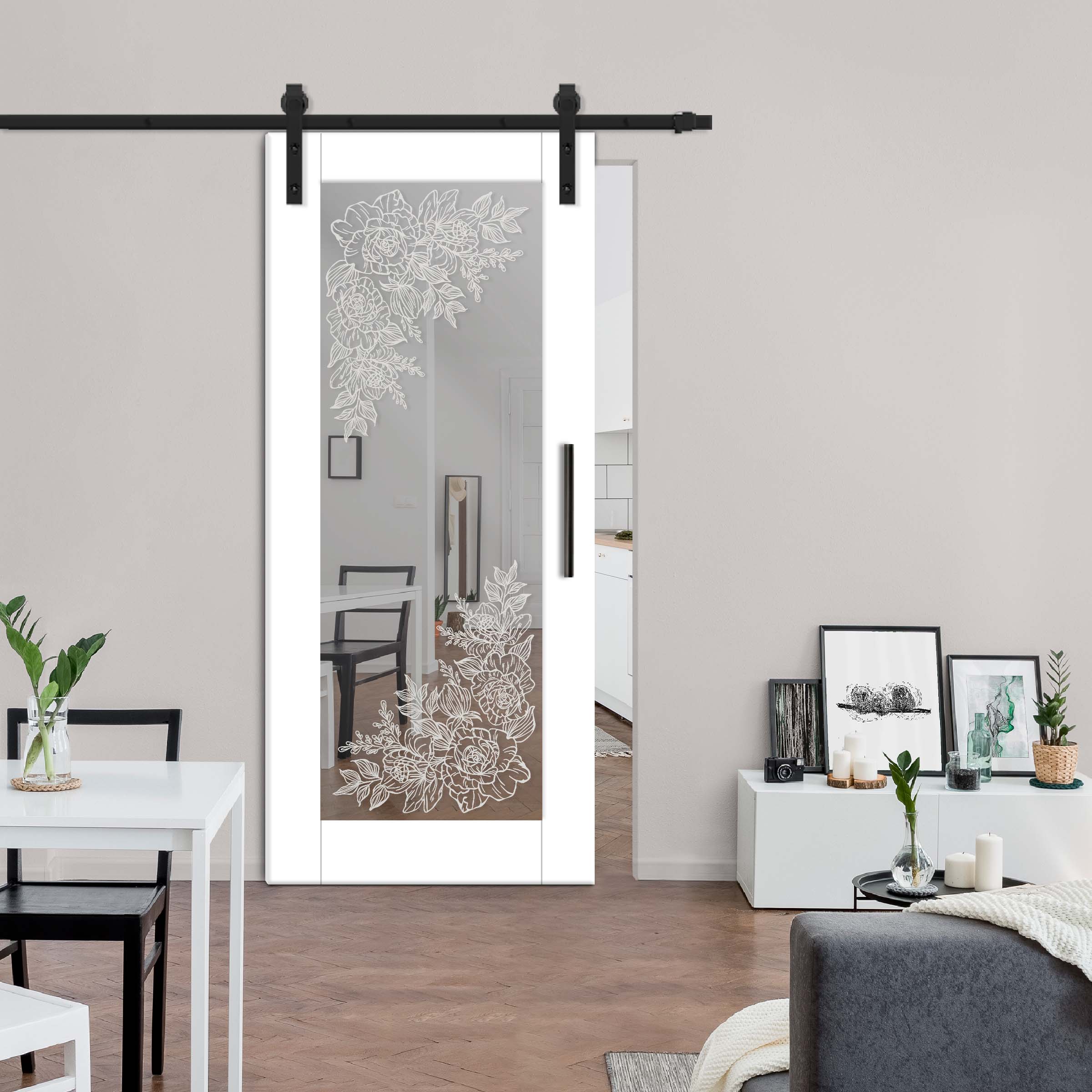Sliding Barn Door with mirror insert (frosted design) and carbon steel sliding system