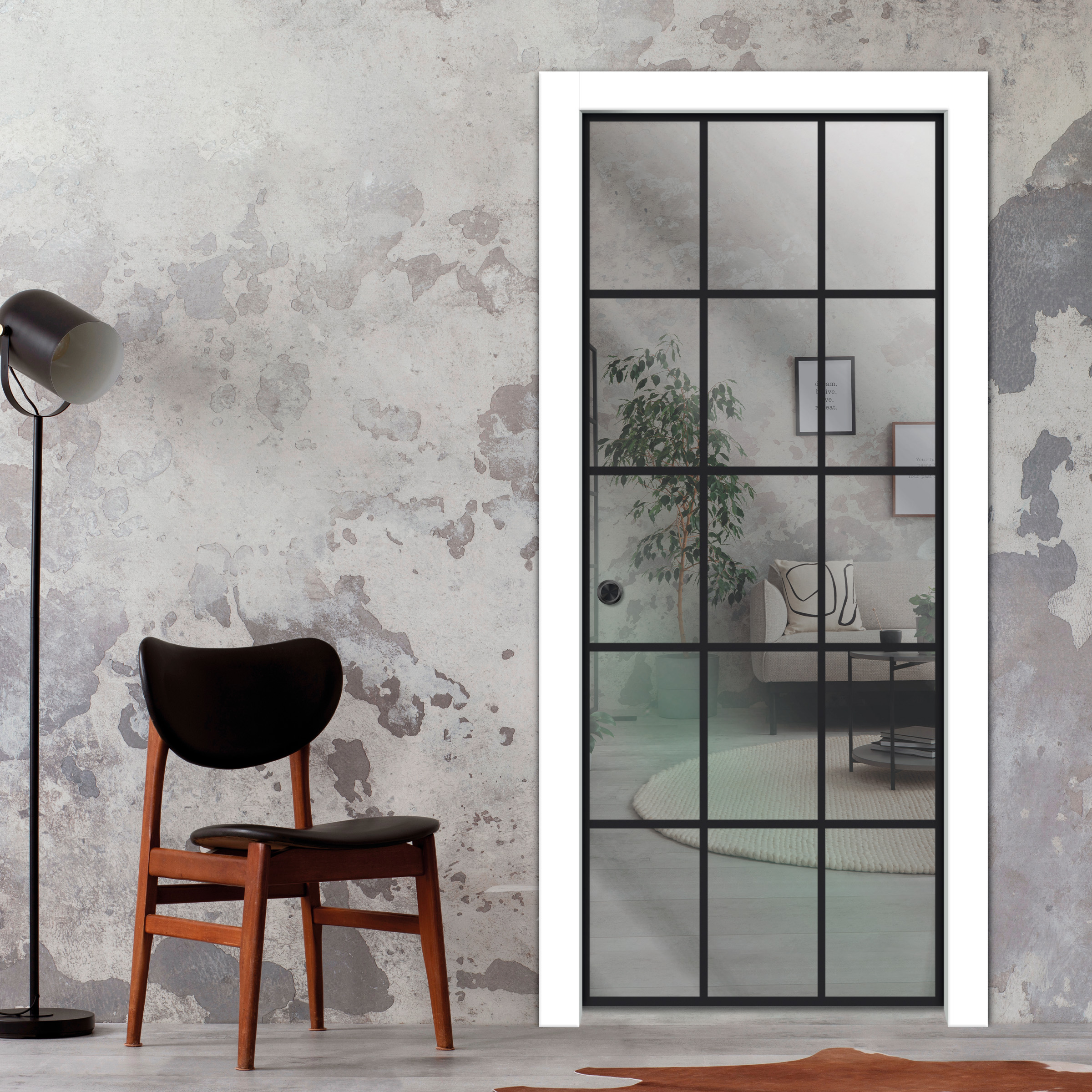 Frameless Glass Sliding Pocket Door Industrial Style PSGDIS-5386