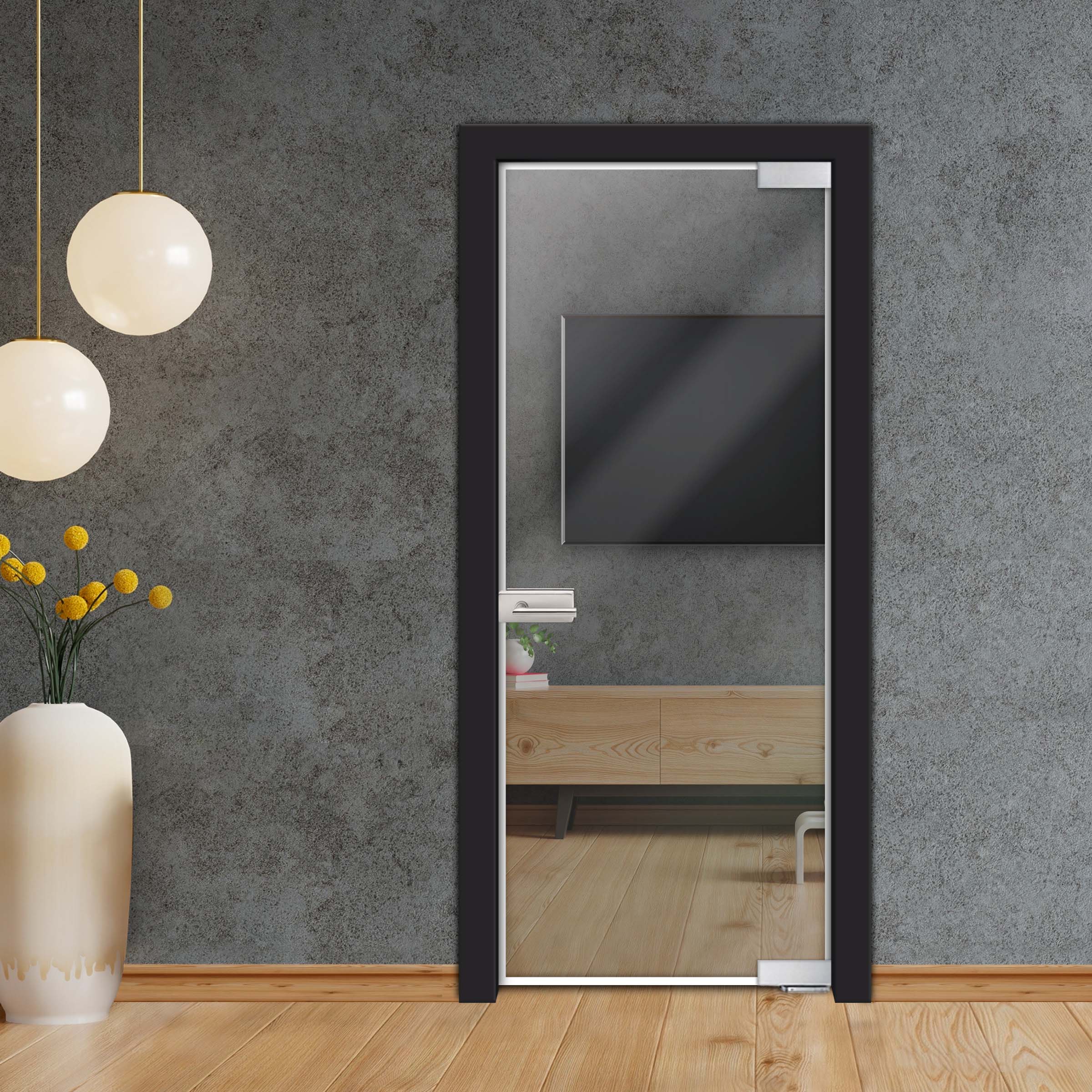 Frameless Industrial Pivot Glass Door (Black Hardware Complete Kit) PGLF-5330