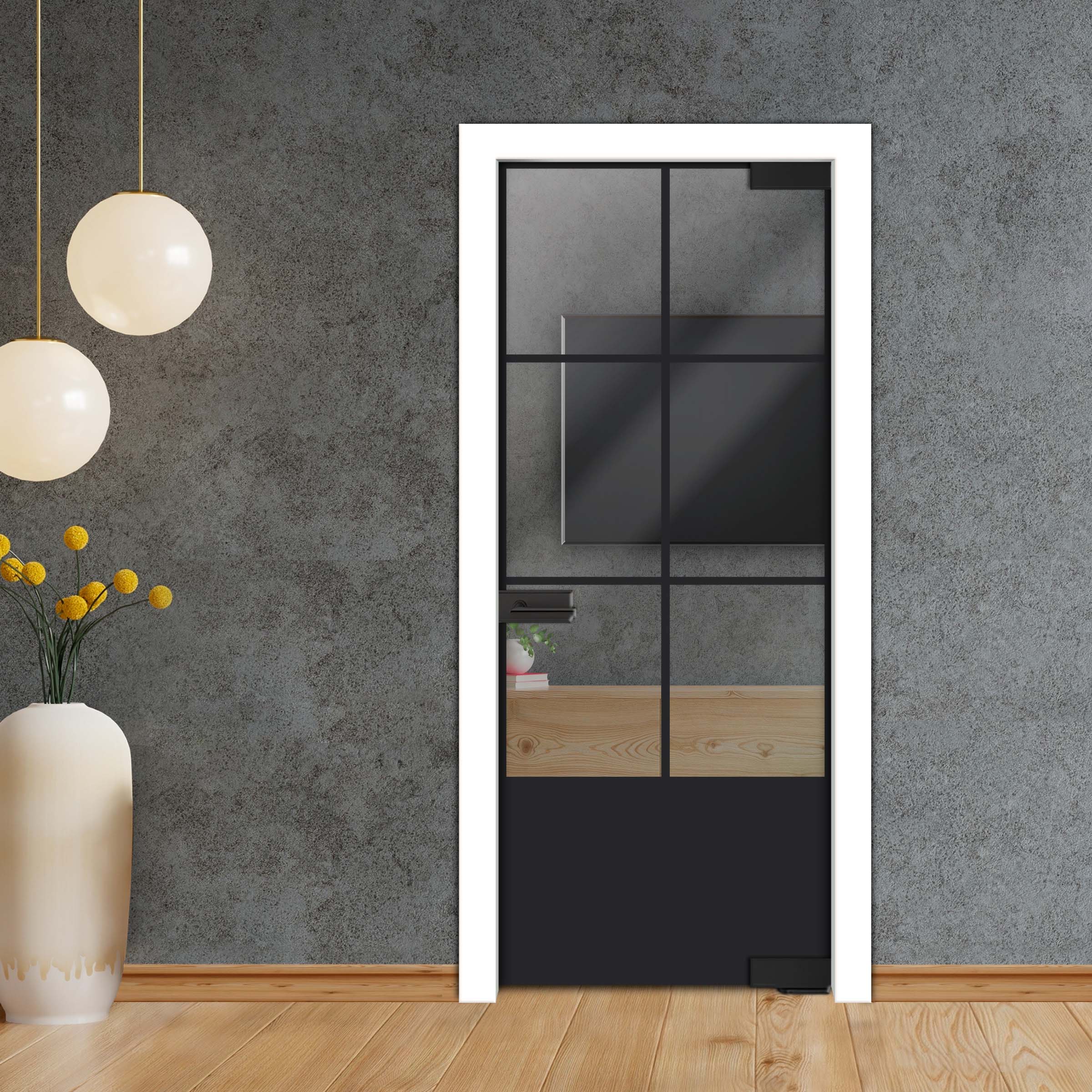 Frameless Industrial Pivot Glass Door (Black Hardware Complete Kit) PGLF-5411
