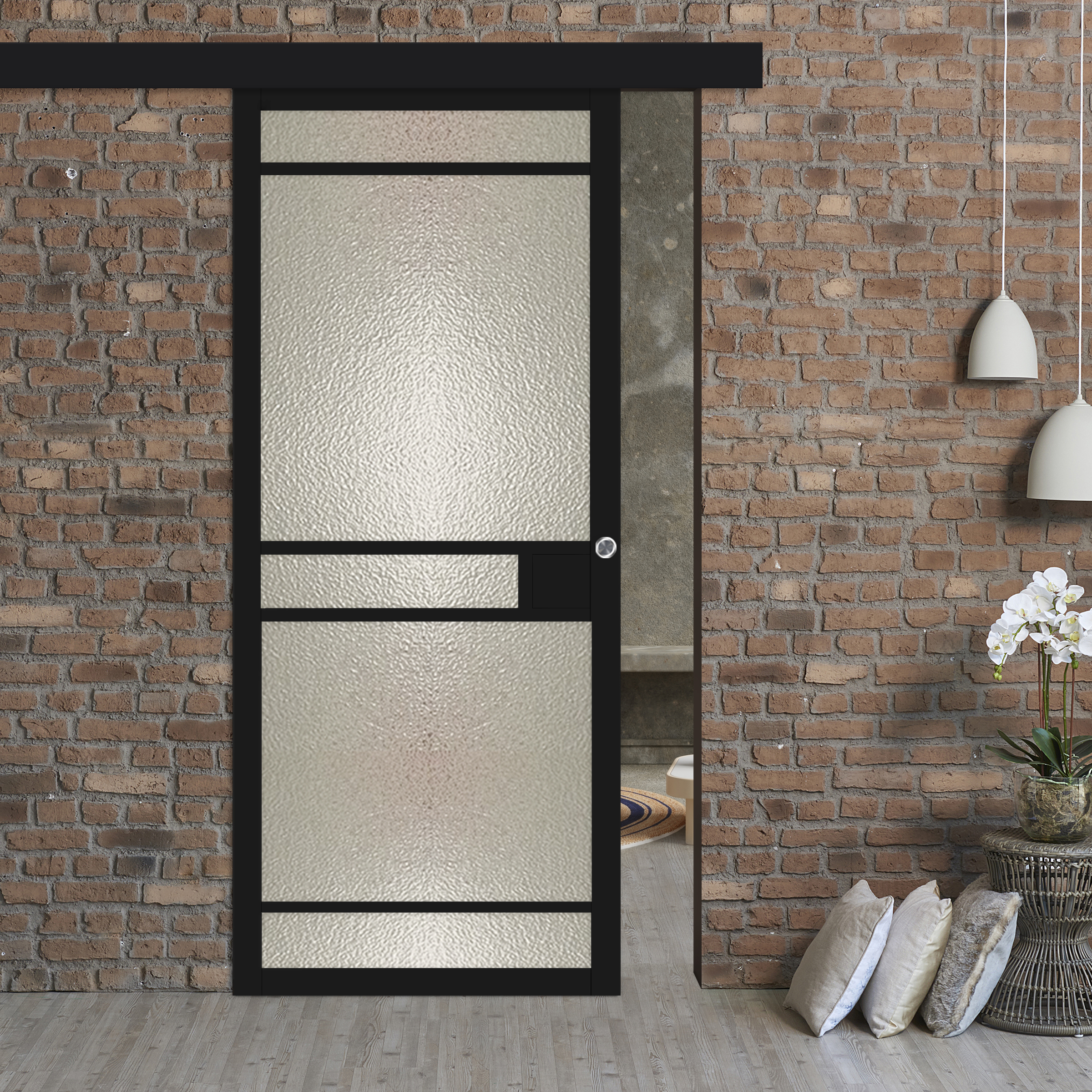 Loft Style wiHammered Textured Glass Panels + Alu100 Wood  Fascia / Cover Hardware Kit & Stainless Steel Recessed Grip Handle 