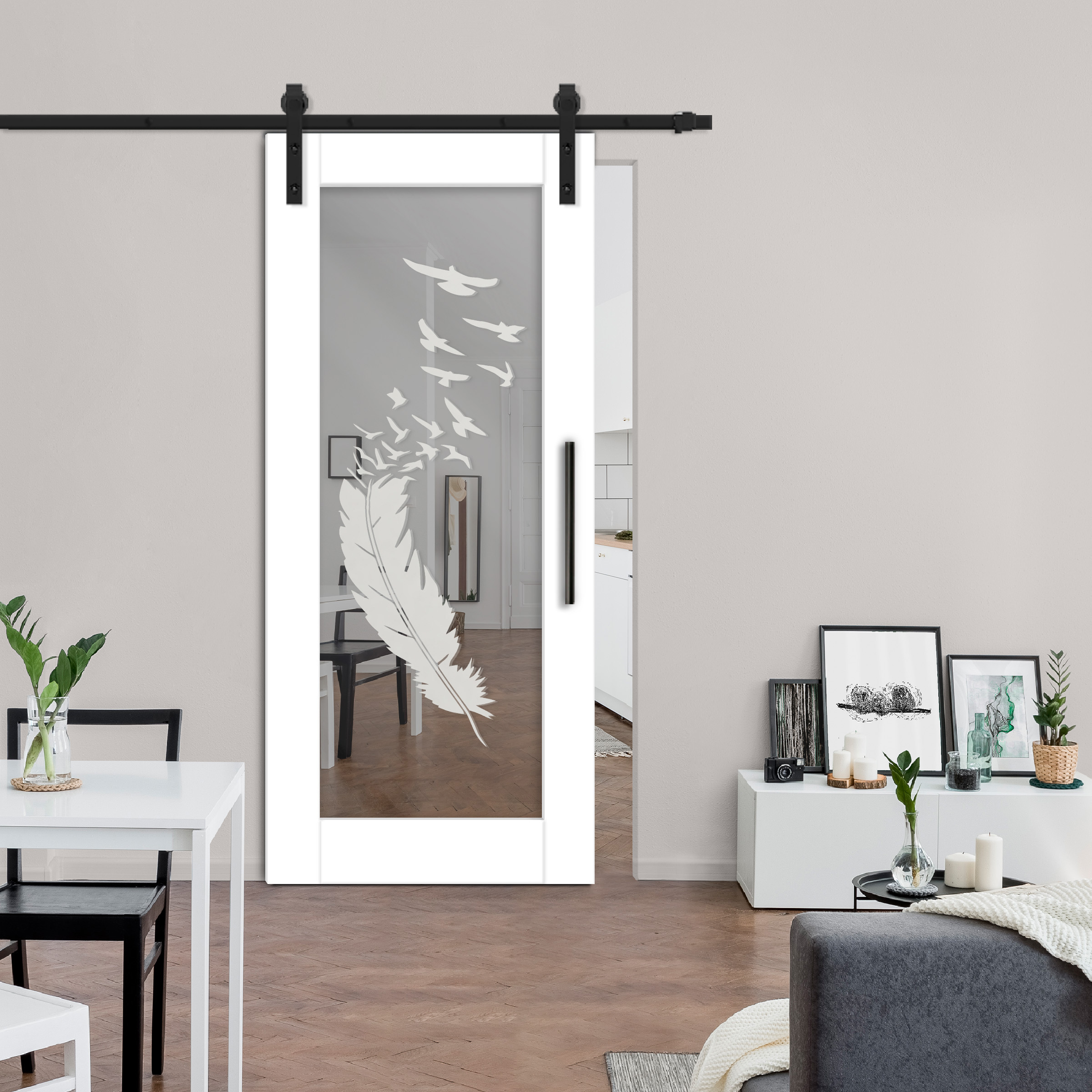 MDF-Mirror-Barn-Door With Design: 1