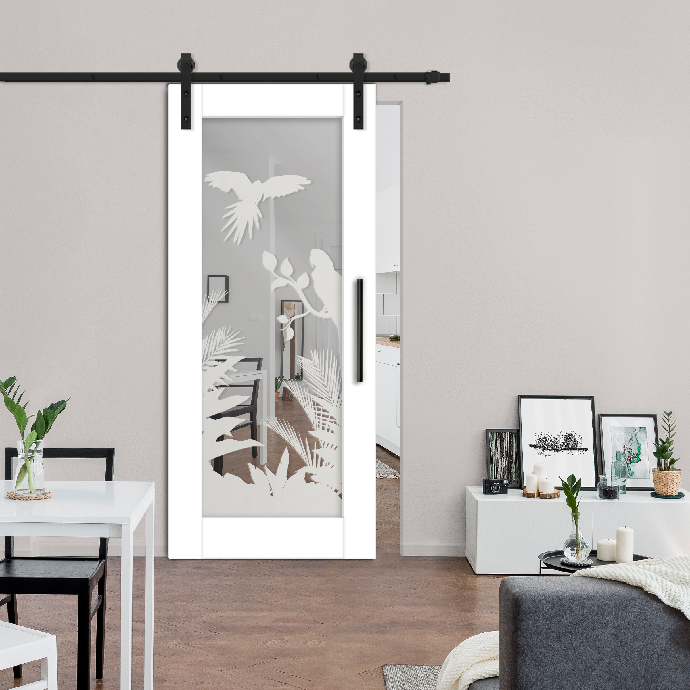 MDF-Mirror-Barn-Door With Design: 12