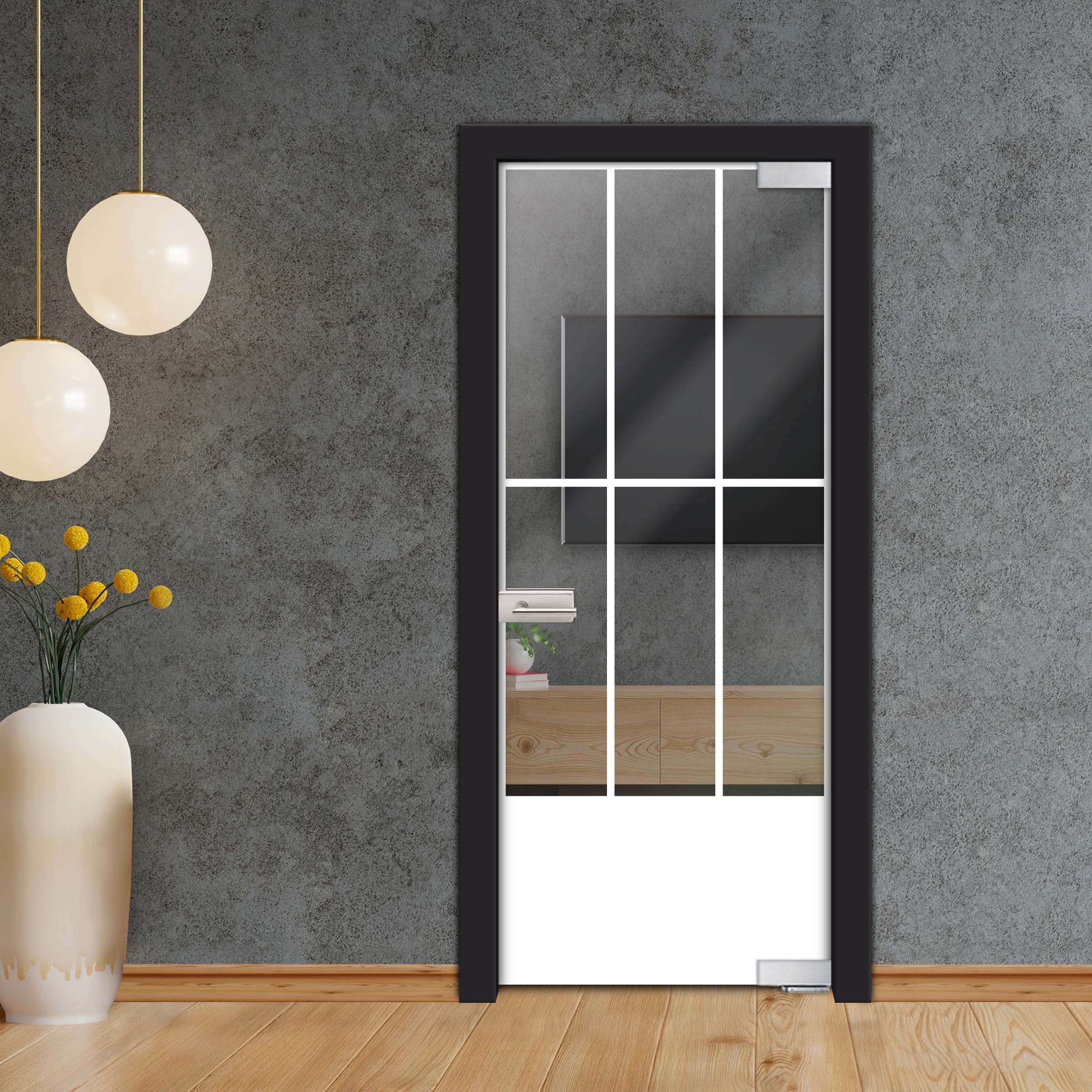 Frameless Industrial Pivot Glass Door (Black Hardware Complete Kit) PGLF-4122
