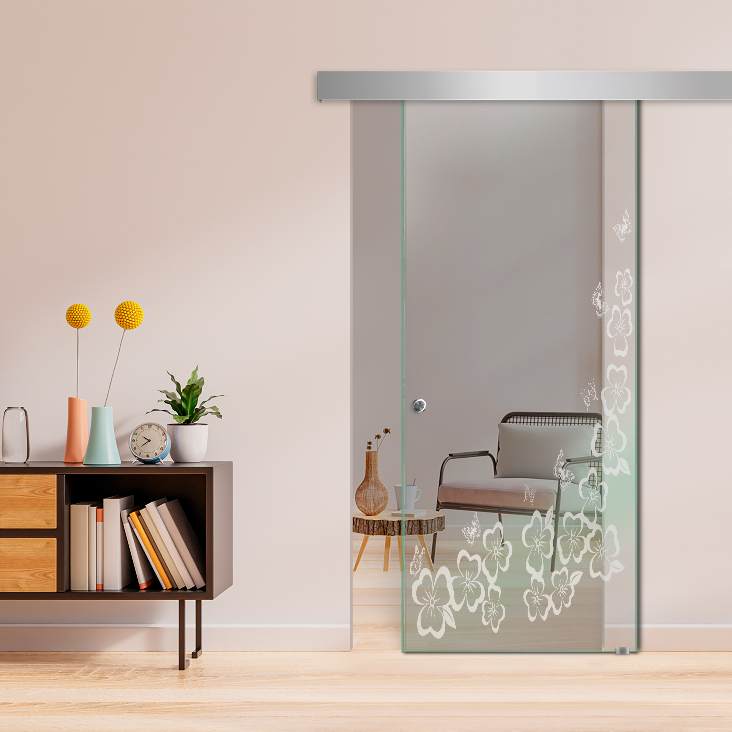 Sliding Glass Barn Door ALU100 (Non Private) Recessed Grip