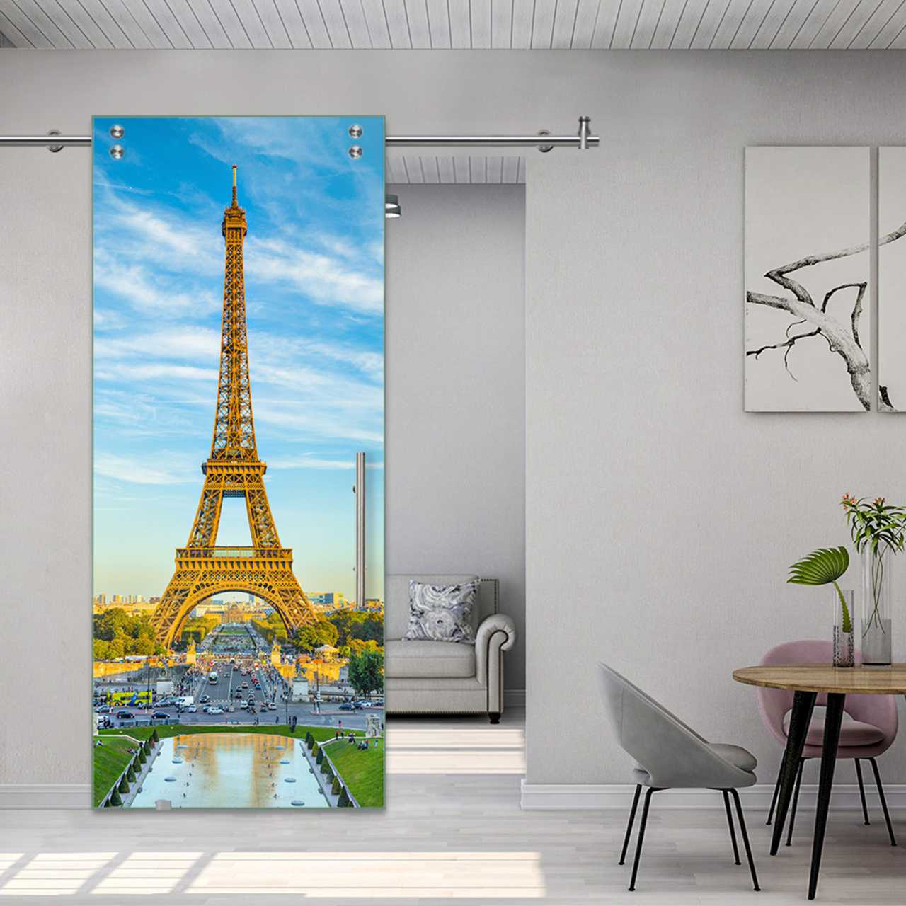 Digital Printing Sliding Barn Glass Door (Eiffel Tower Paris) V2000  DPSGD-5513