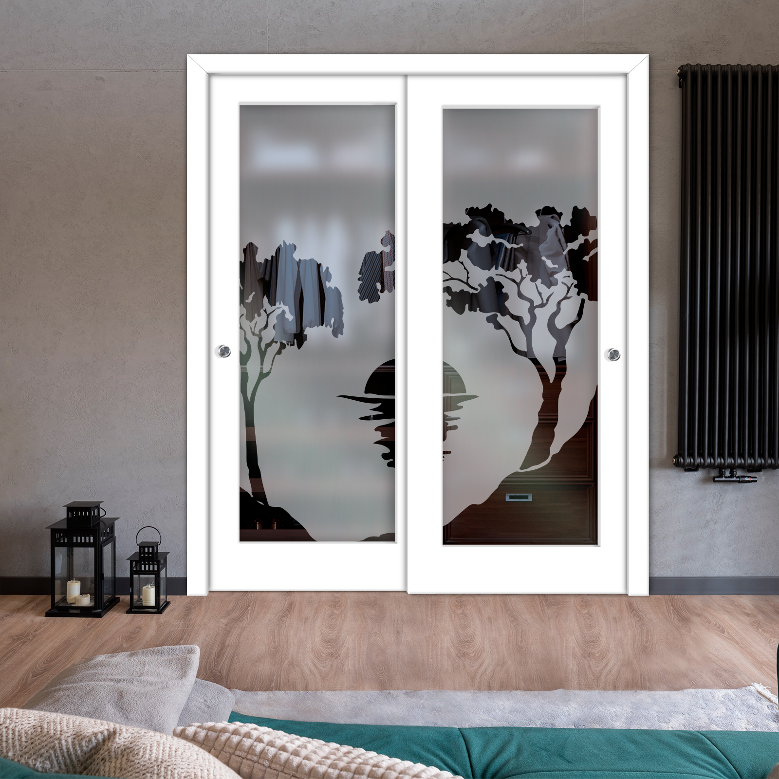 2 Leaf Premium Line Bypass Sliding Closet Door with Hardware & Frosted Design  (Semi-private)