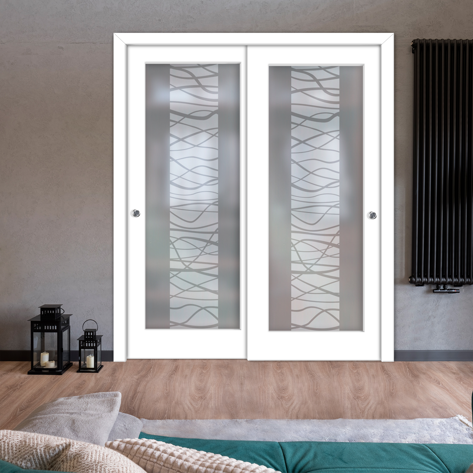 2 Leaf Premium Line Bypass Sliding Closet Door with Hardware & Frosted Design (Full-private)