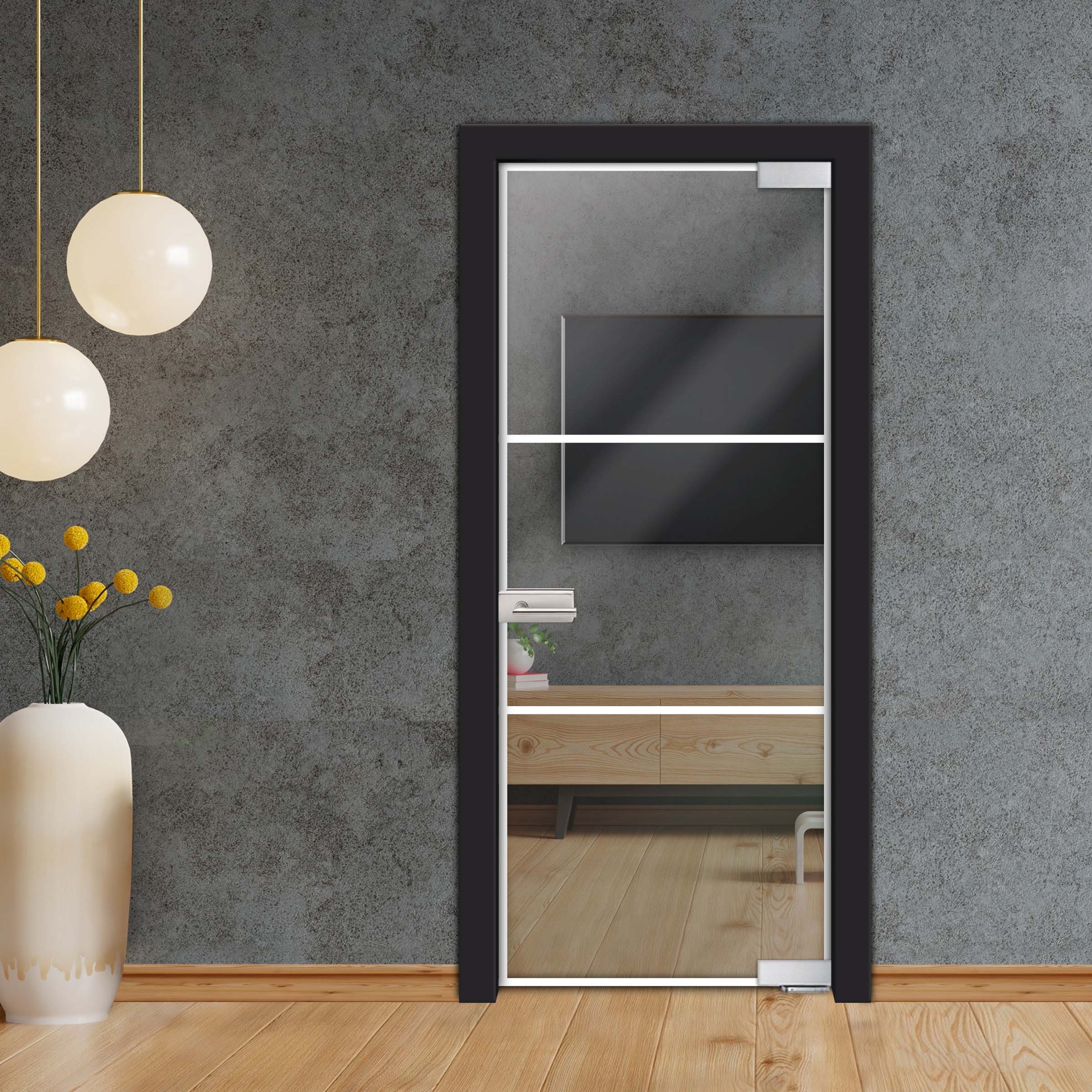 Frameless Industrial Pivot Glass Door (Black Hardware Complete Kit) PGLF-4144