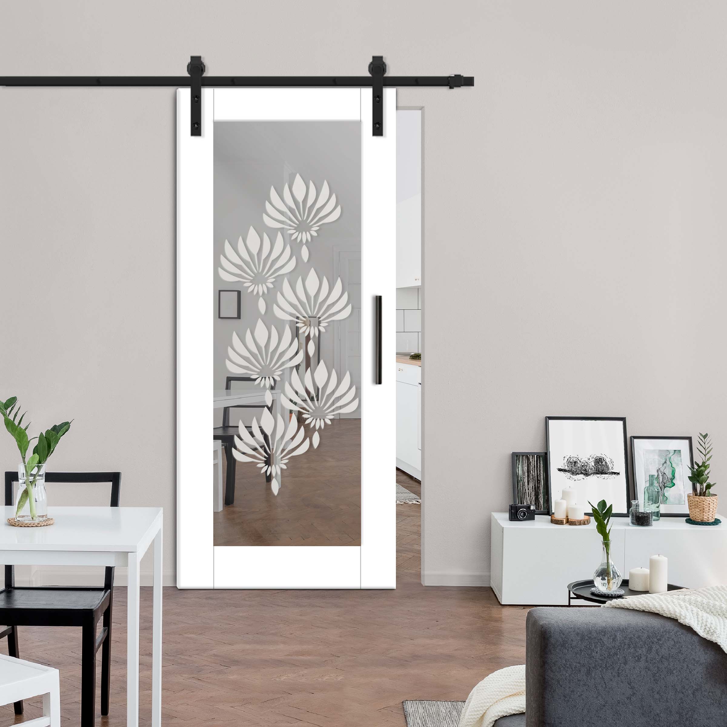 Sliding Barn Door with mirror insert (frosted design) and carbon steel sliding system