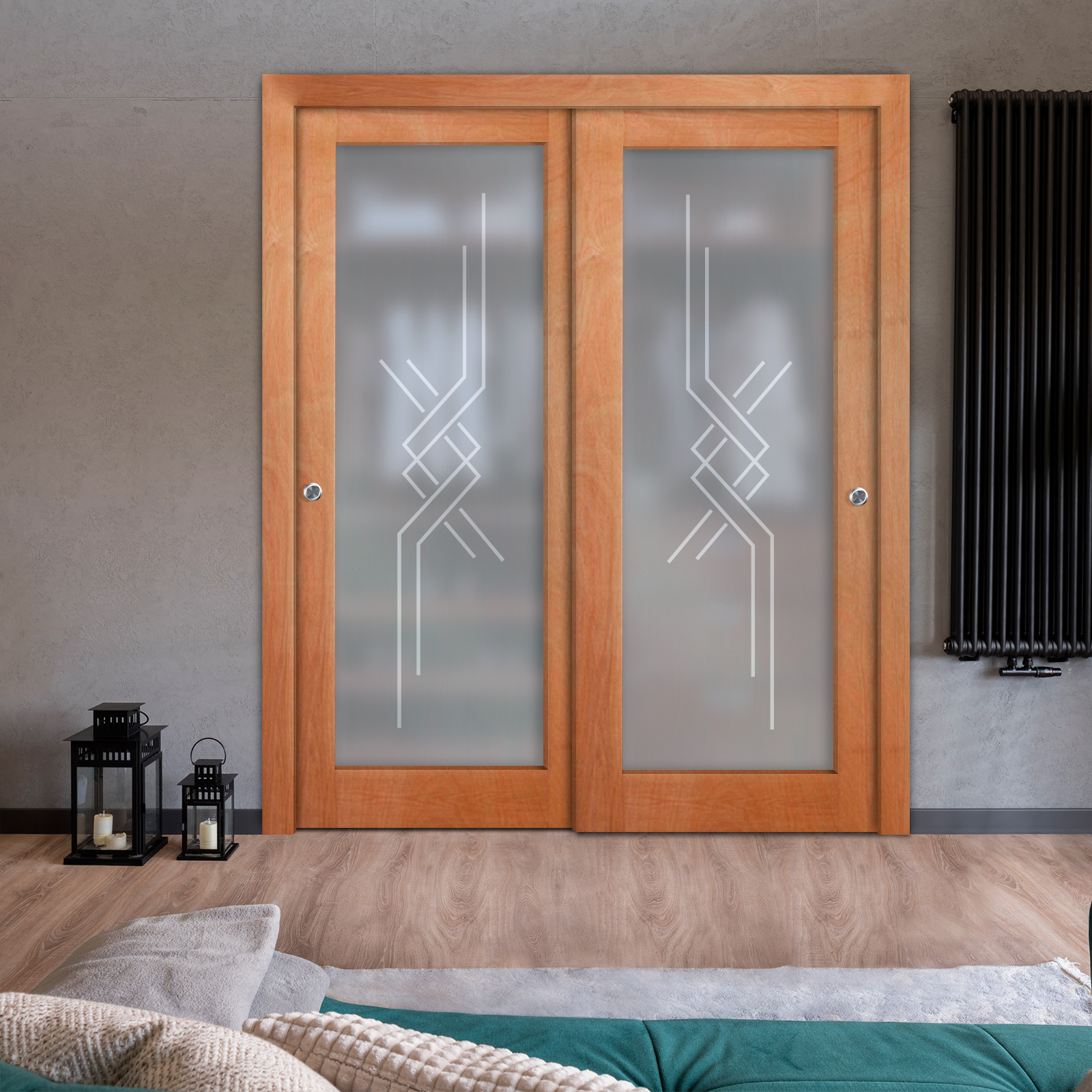2 Leaf Premium Line Bypass Sliding Closet Door with Hardware & Frosted Design (Full-private)