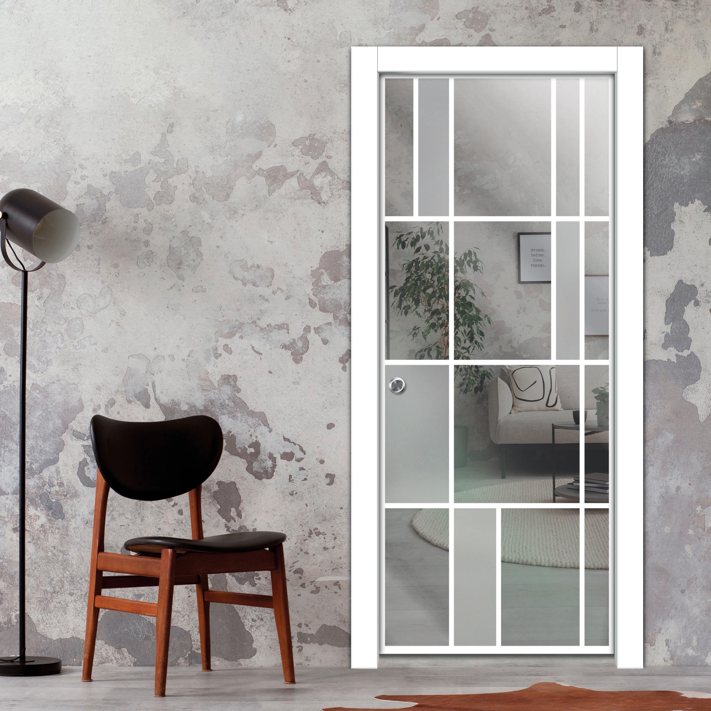 Frameless Glass Pocket Door Industrial Loft Style PSGDIS-7023
