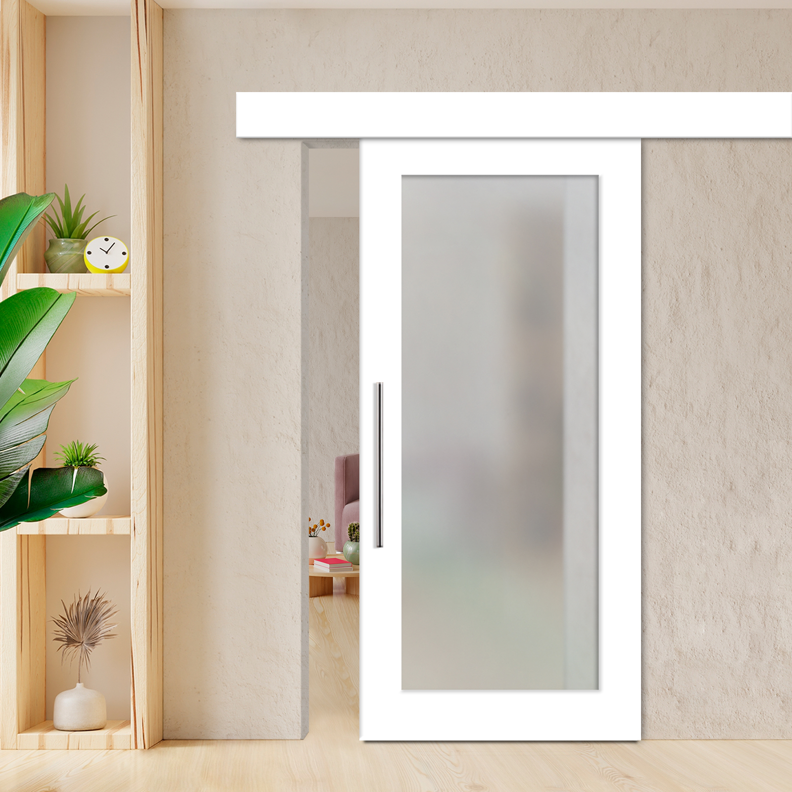1 Lite Sliding Barn Door with Glass Insert (Fascia / Cover Hardware - Full Private)