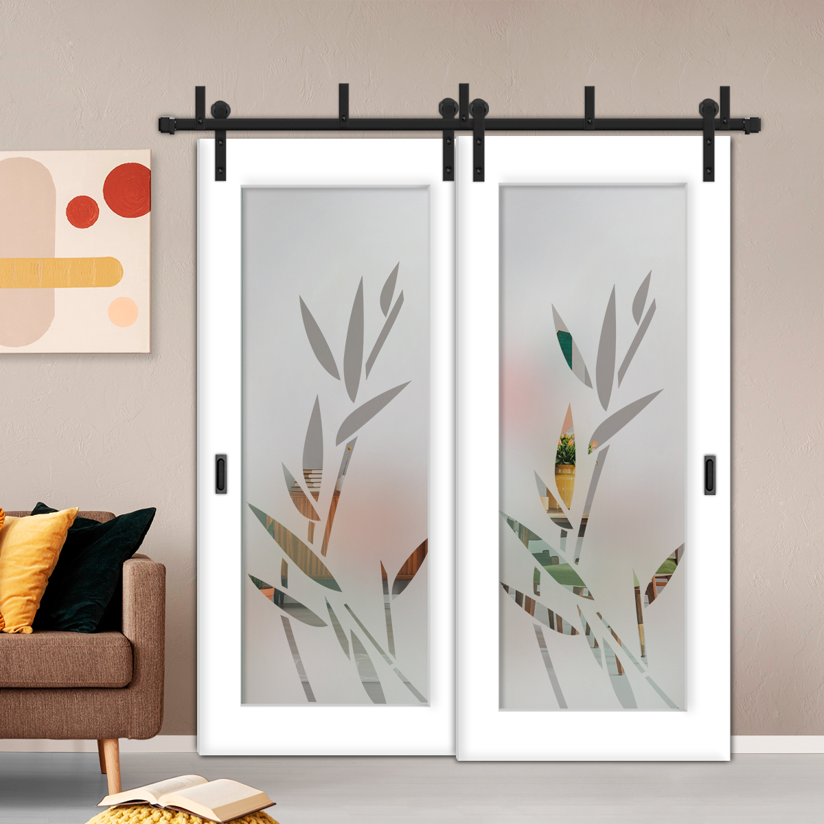 2 Leaf Sliding Barn Bypass Doors with Glass Insert (Semi private)