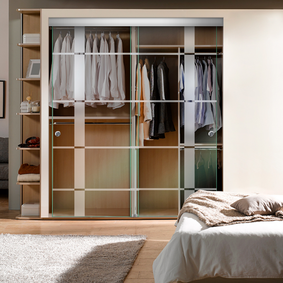 Frameless 2 Leaf Sliding Closet Bypass Glass Door (Non-private)