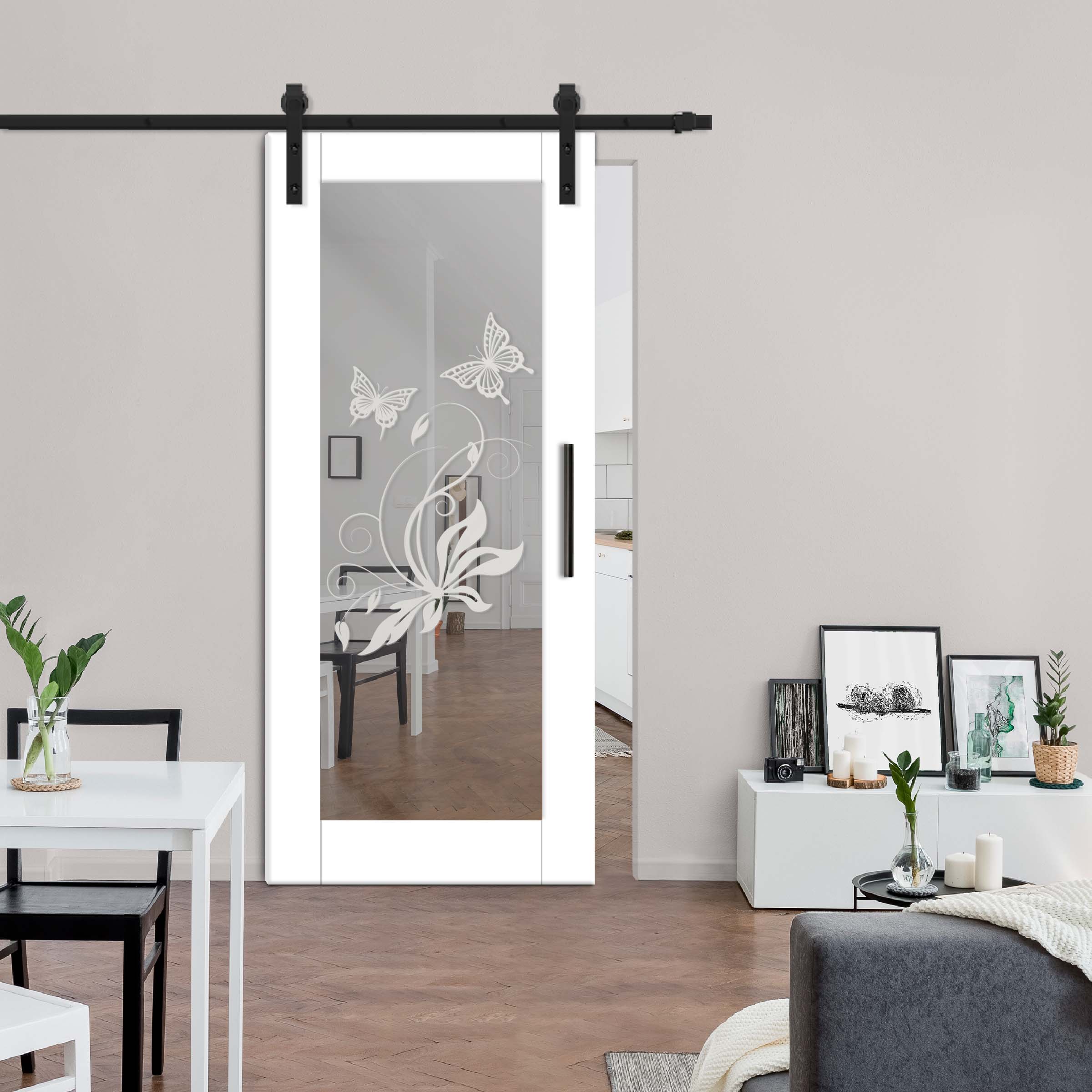Sliding Barn Door with mirror insert (frosted design) and carbon steel sliding system