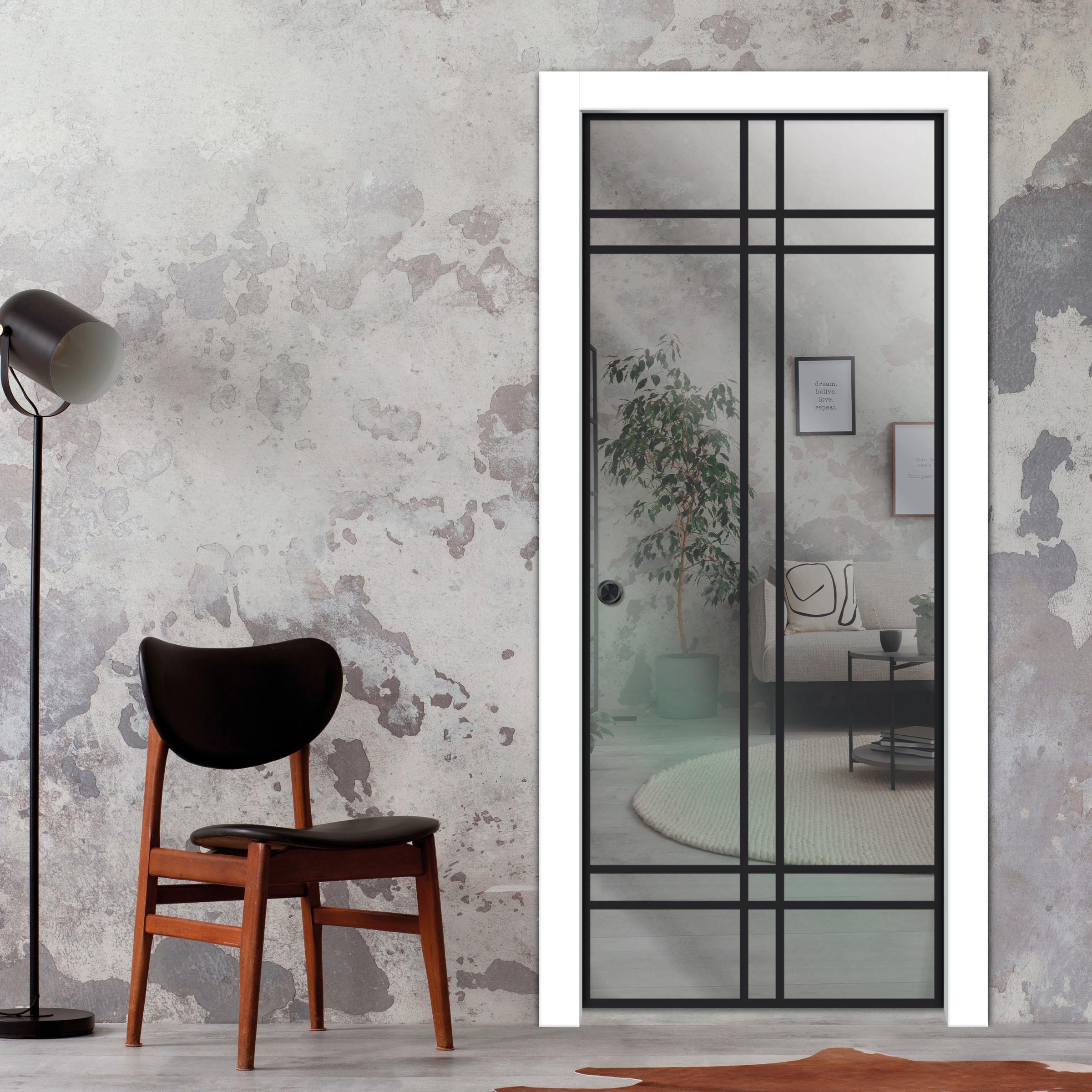 Frameless Glass Sliding Pocket Door Industrial Style PSGDIS-4253