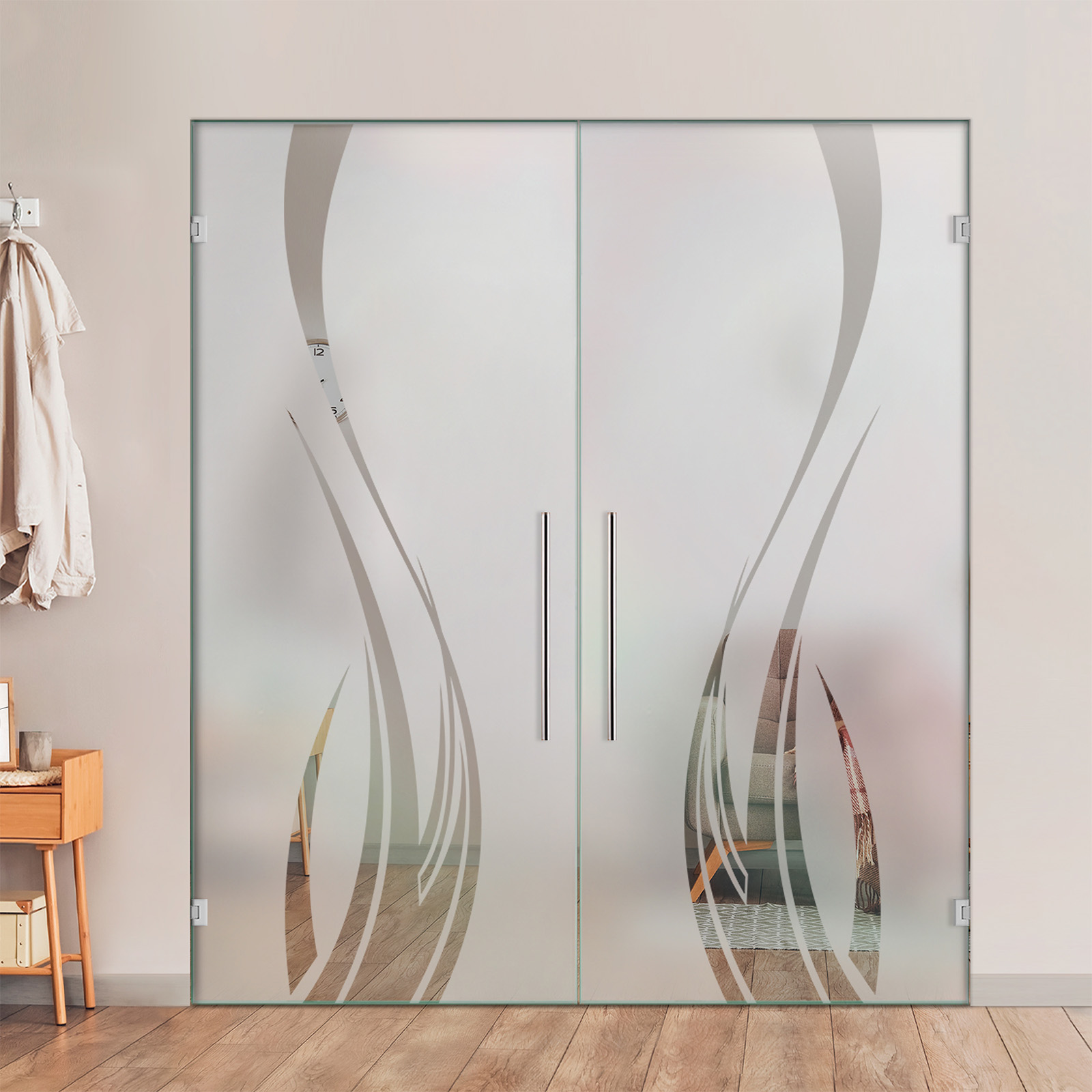 Double Swing Glass Door with Frosted Design (Semi-private)