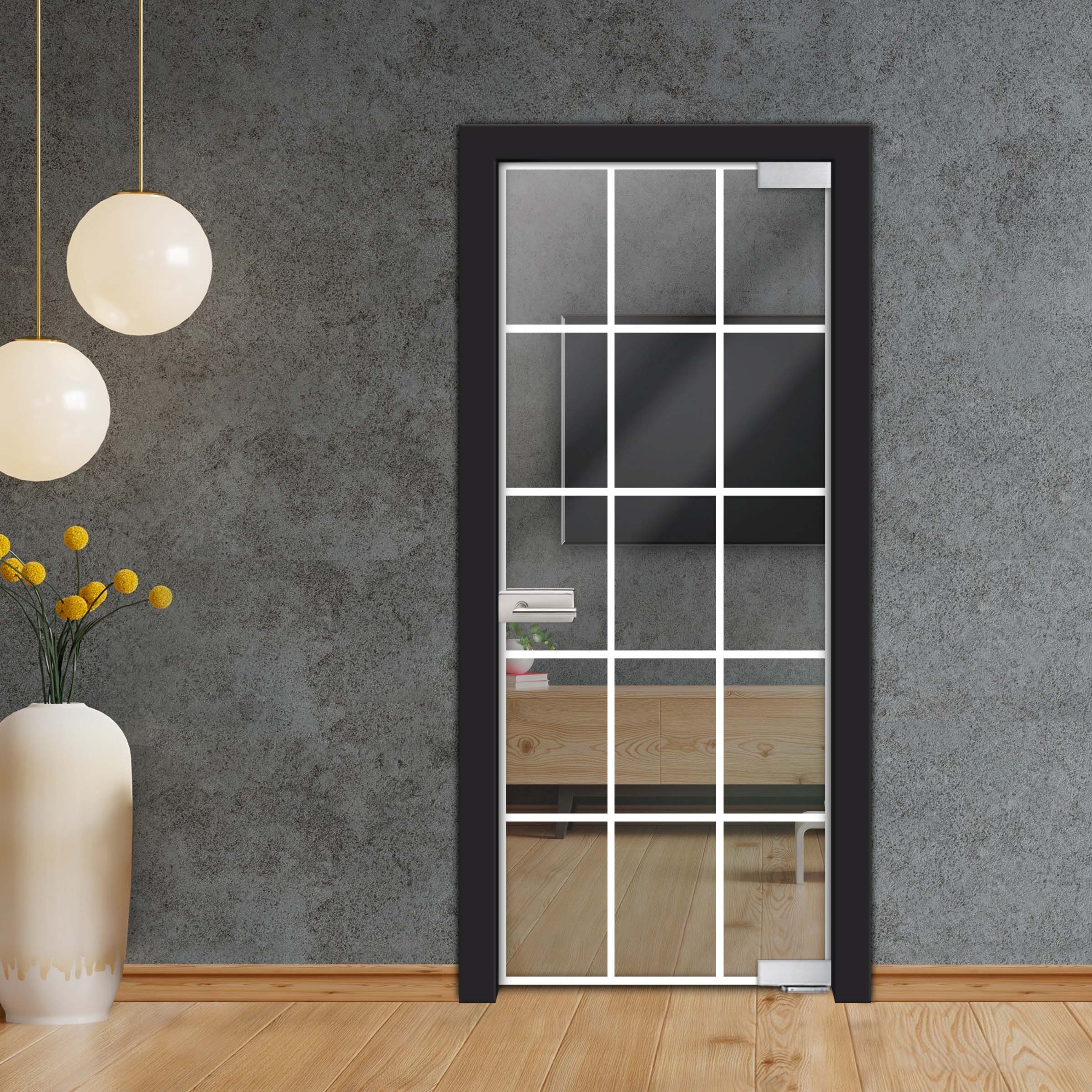 Frameless Industrial Pivot Glass Door (Black Hardware Complete Kit) PGLF-5357