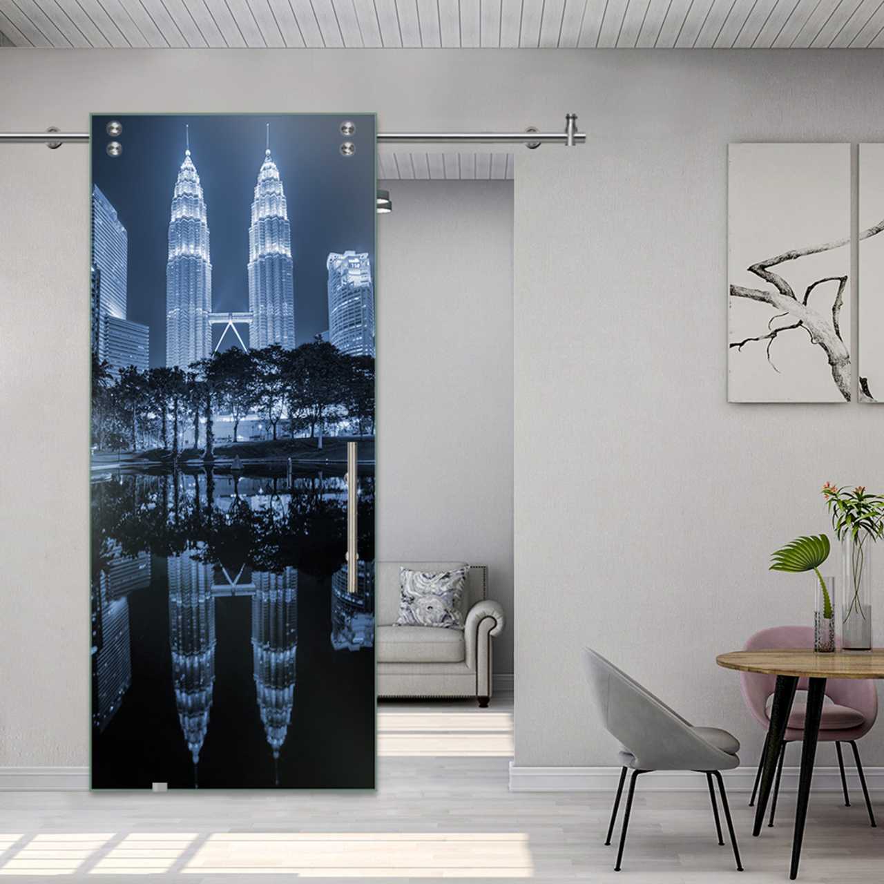Digital Printing Sliding Barn Glass Door (Petronas Twin Towers) V2000 DPSGD-5522