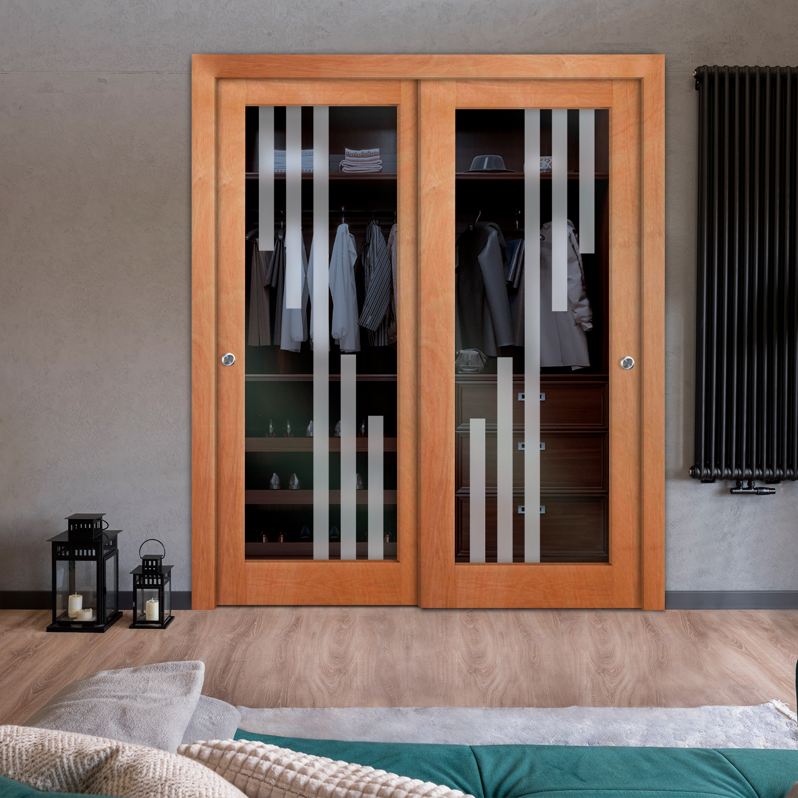 2 Leaf Premium Line Bypass Sliding Closet Door with Hardware & Frosted Design  (Non-private)