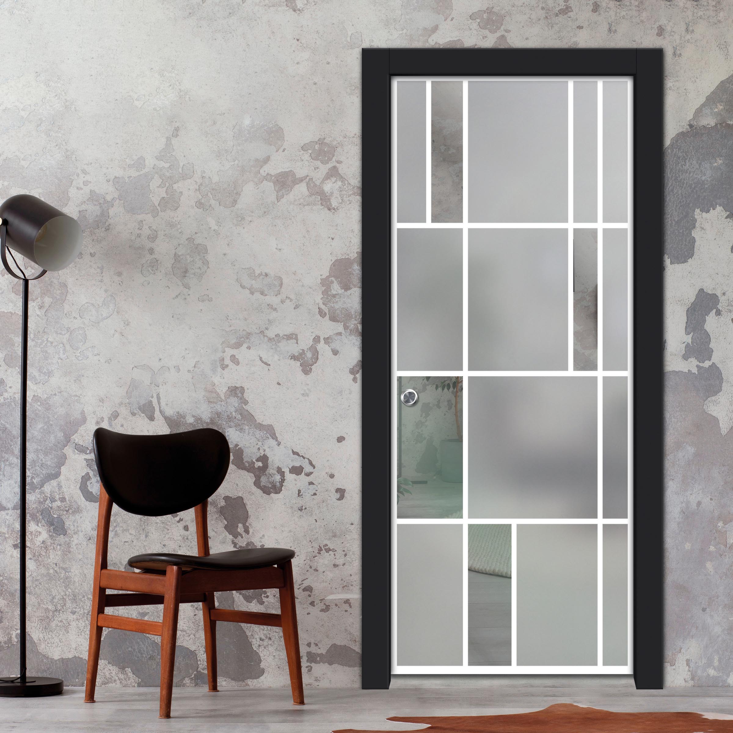 Frameless Glass Pocket Door Industrial Loft Style PSGDIS-7023