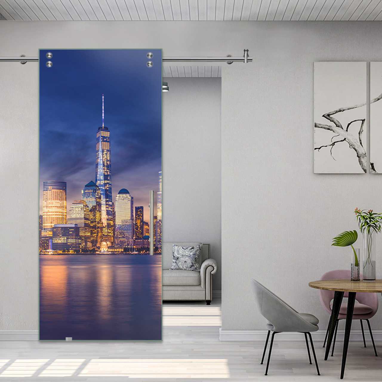 Digital Printing Sliding Barn Glass Door (New York Manhattan) V2000 DPSGD-5512