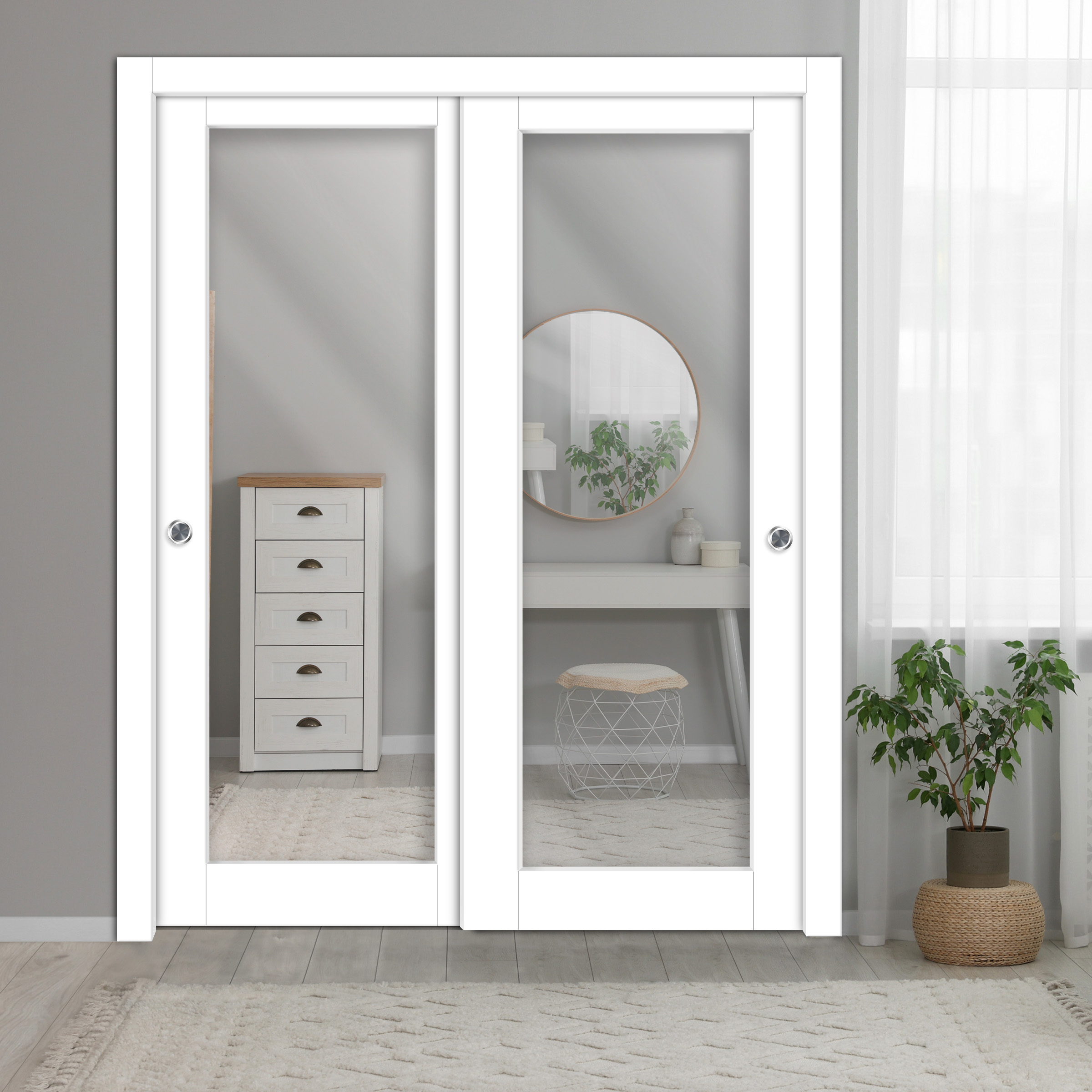 2-Leaf Sliding Closet Barn Door with Mirror Insert (With Casing)