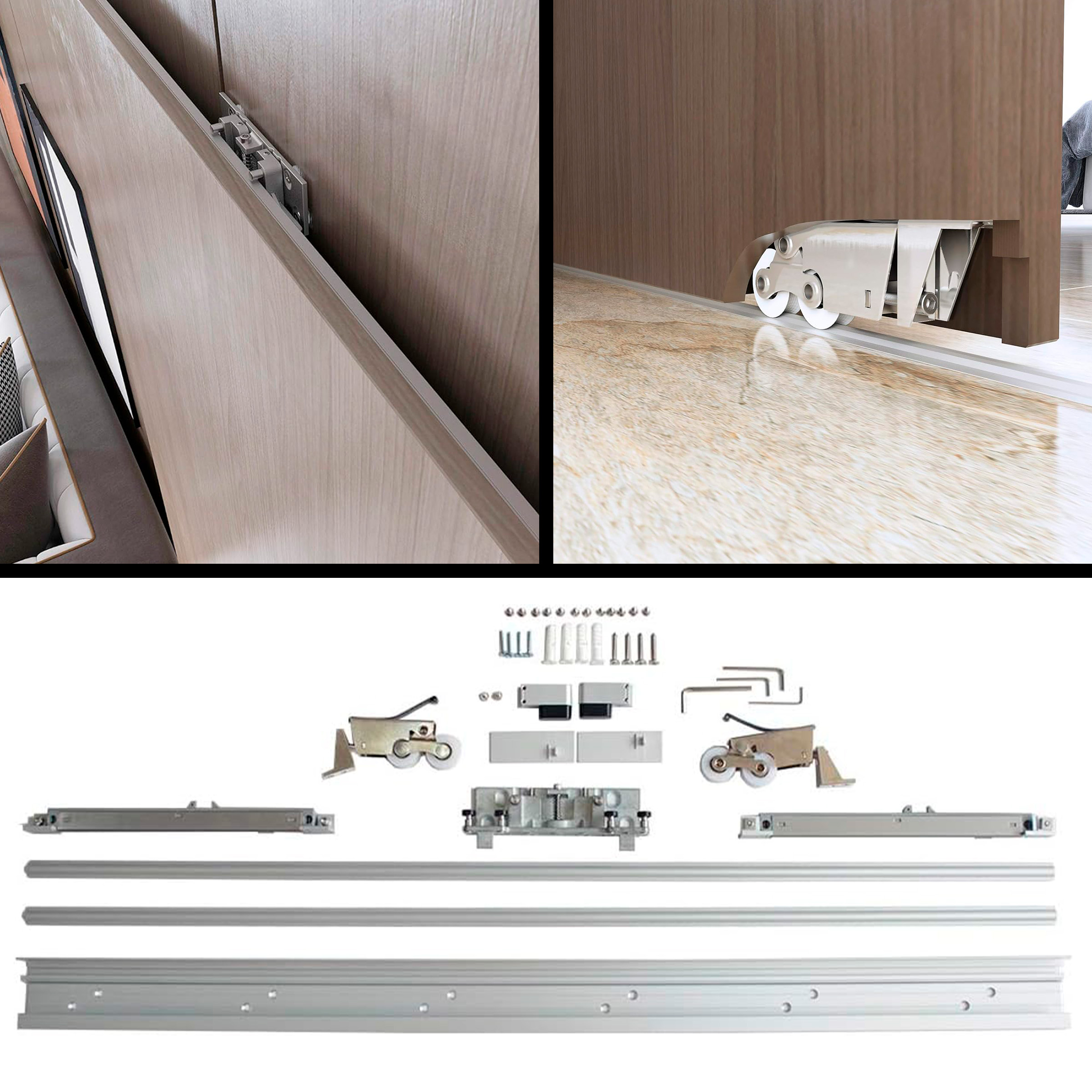 Soft Closing Hidden Hardware Kit for Wooden Door (with Button Rail)