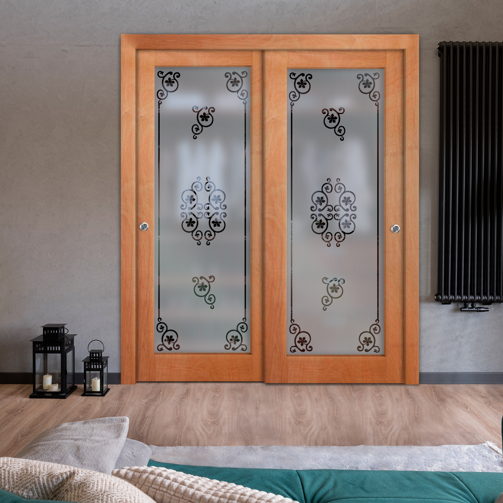 2 Leaf Premium Line Bypass Sliding Closet Door with Hardware & Frosted Design  (Semi-private)