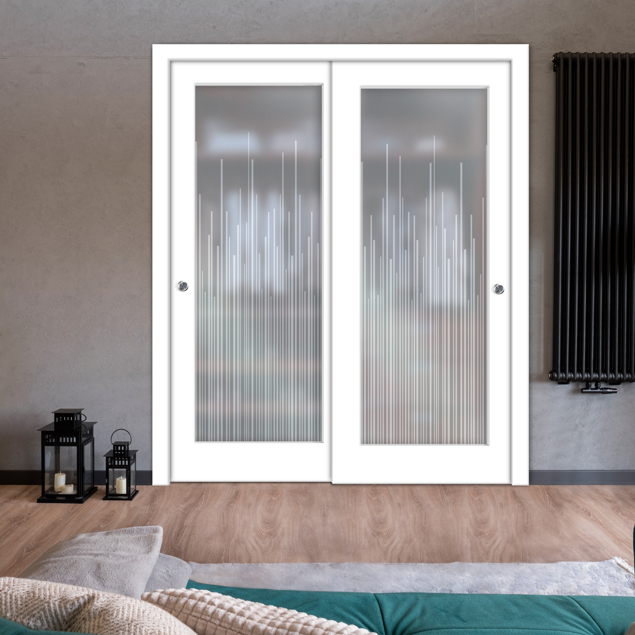 2 Leaf Premium Line Bypass Sliding Closet Door with Hardware & Frosted Design  (Full-private)