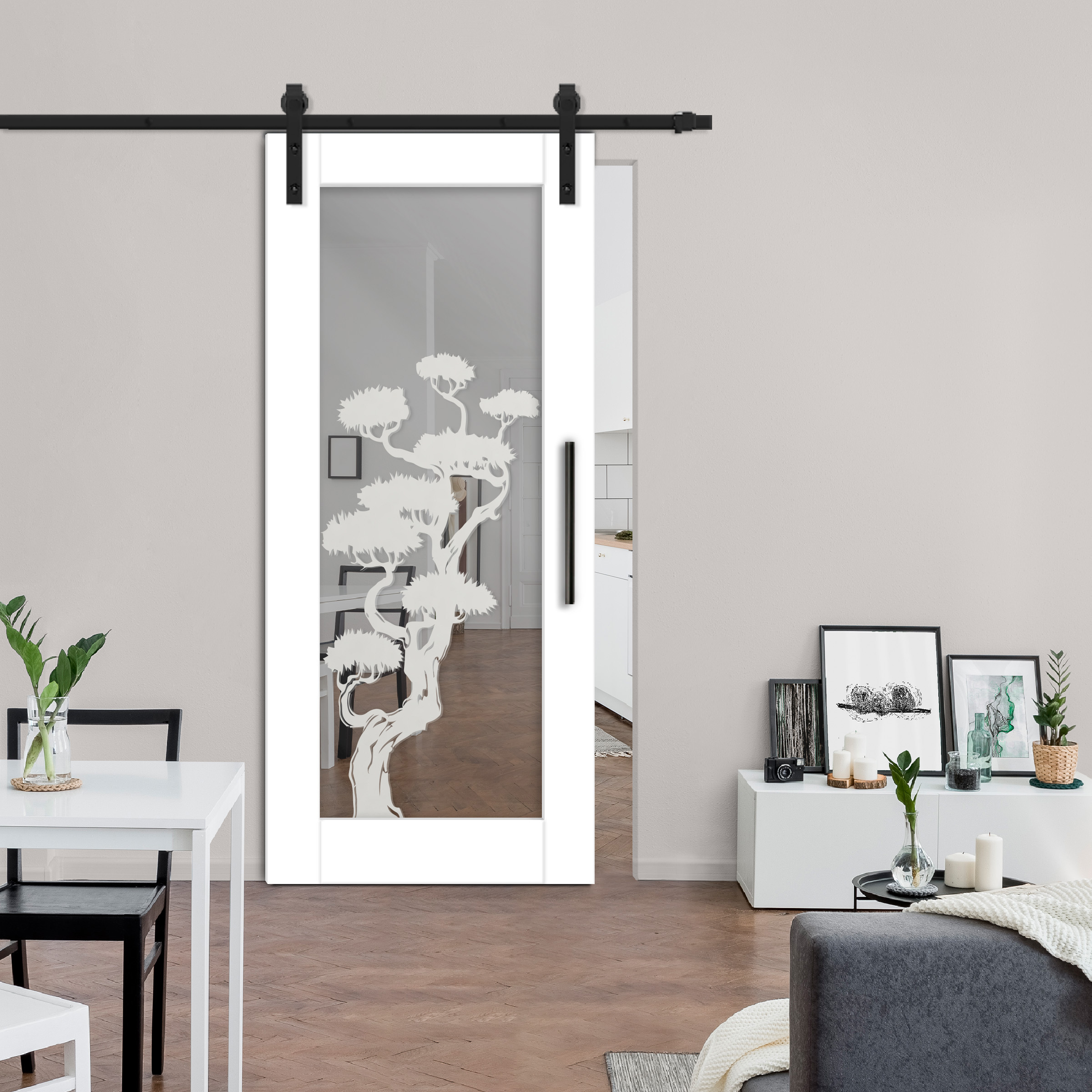 MDF-Mirror-Barn-Door With Design: 4