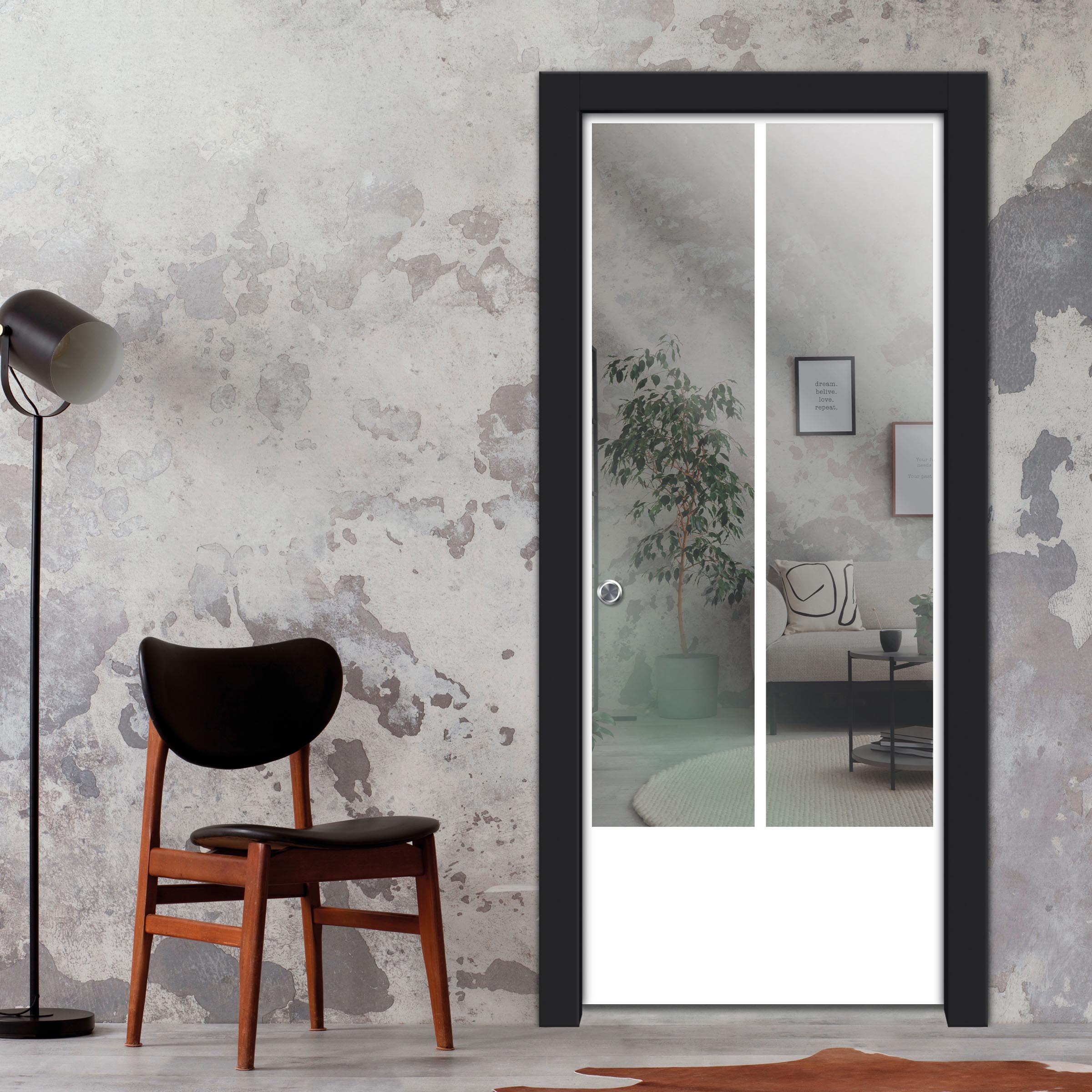 Frameless Glass Sliding Pocket Door Industrial Style PSGDIS-5432