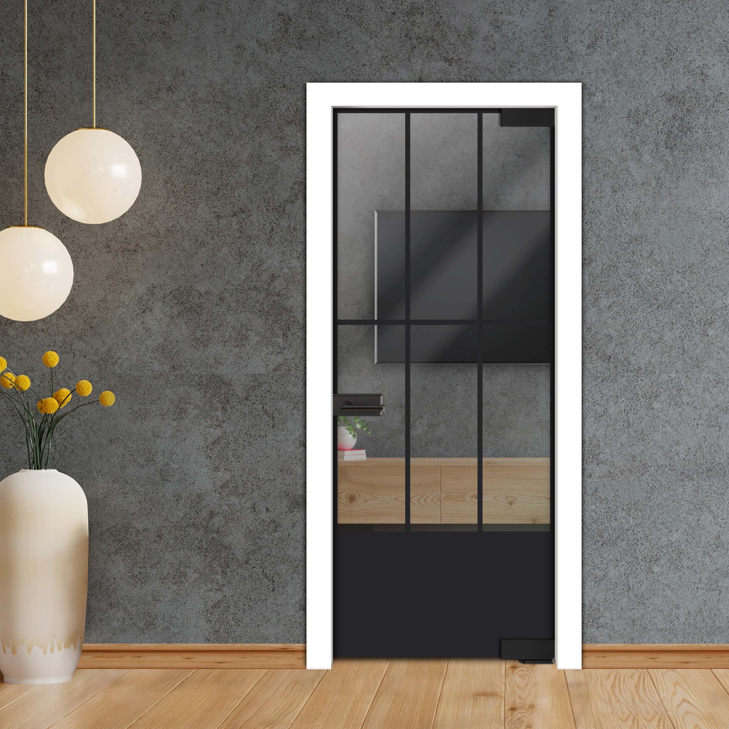 Frameless Industrial Pivot Glass Door (Black Hardware Complete Kit) PGLF-4122
