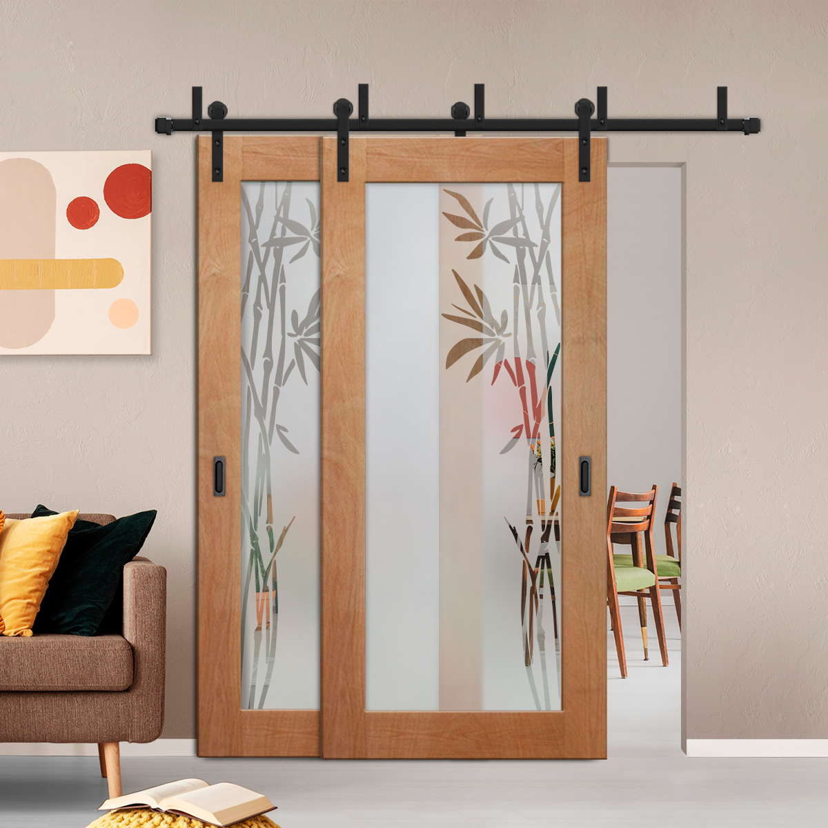 2 Leaf Sliding Barn Bypass Doors with Glass Insert (Semi-Private)