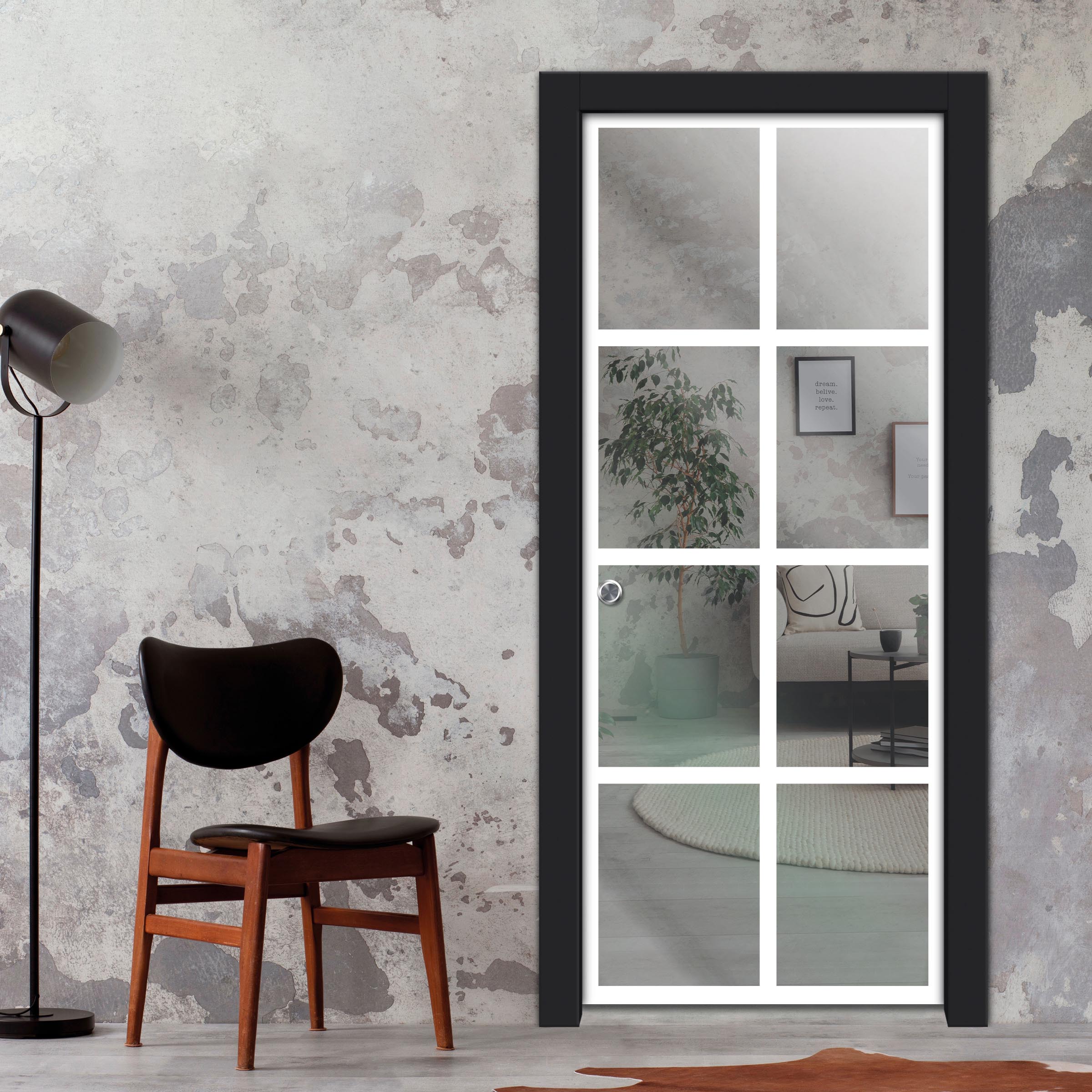 Frameless Glass Sliding Pocket Door Industrial Style PSGDIS-5374