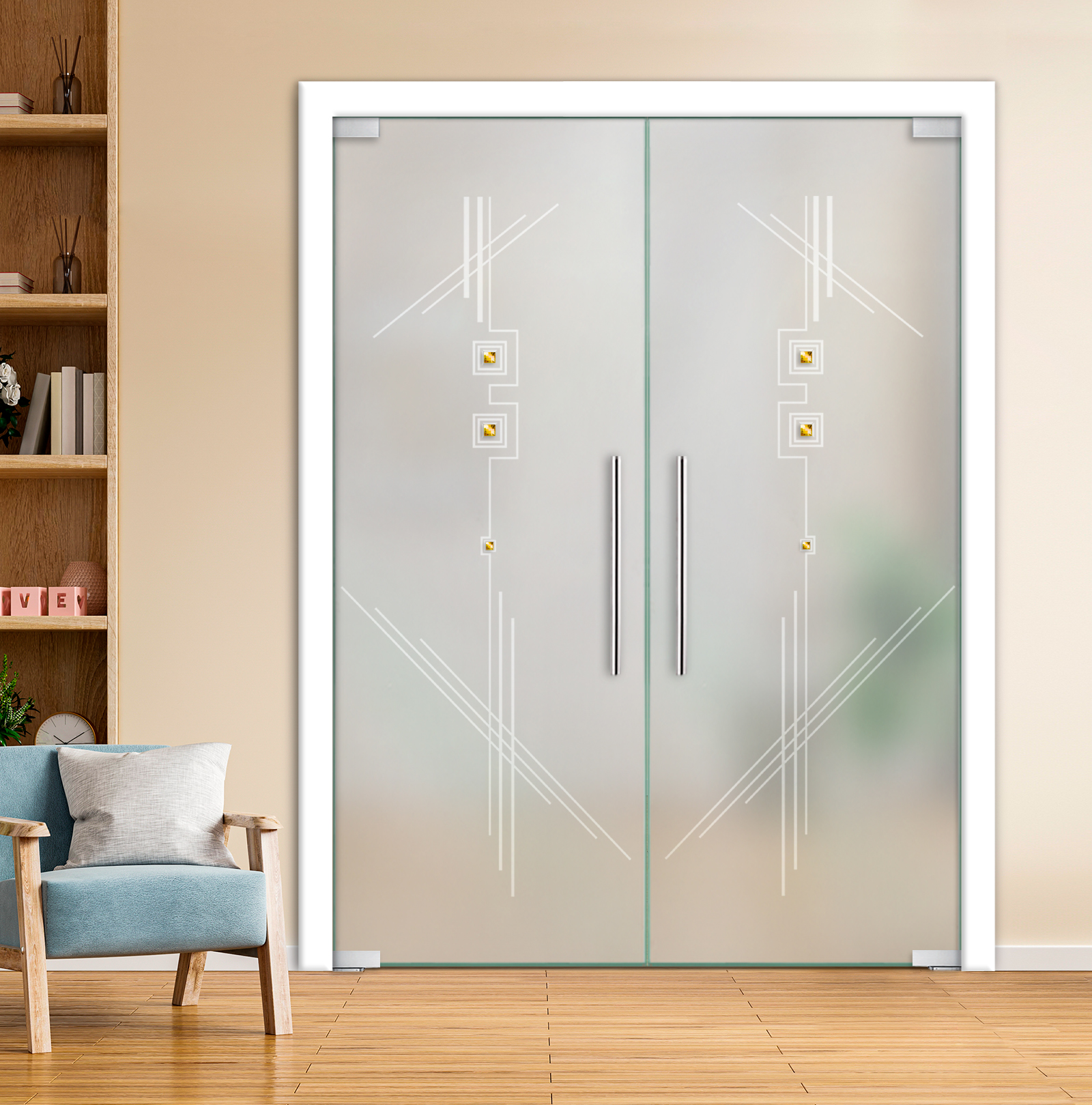 Double Pivot Glass Door With Self Closing Pivot Hinges  (Full-Private / T-Handle)