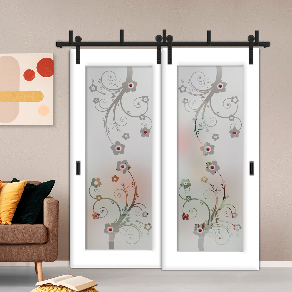 2 Leaf Sliding Barn Bypass Doors with Glass Insert (Semi private)