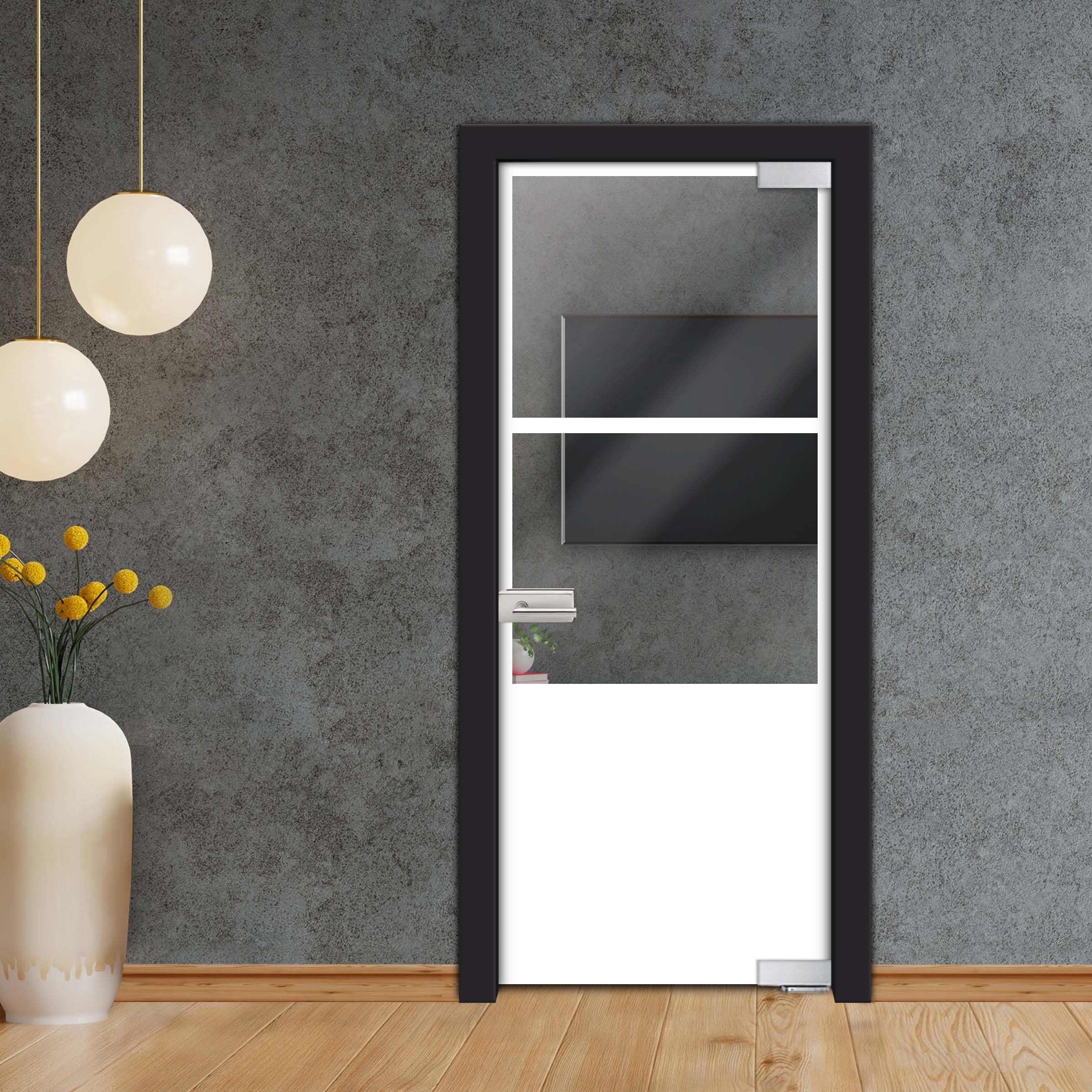 Frameless Industrial Pivot Glass Door (Black Hardware Complete Kit) PGLF-5400