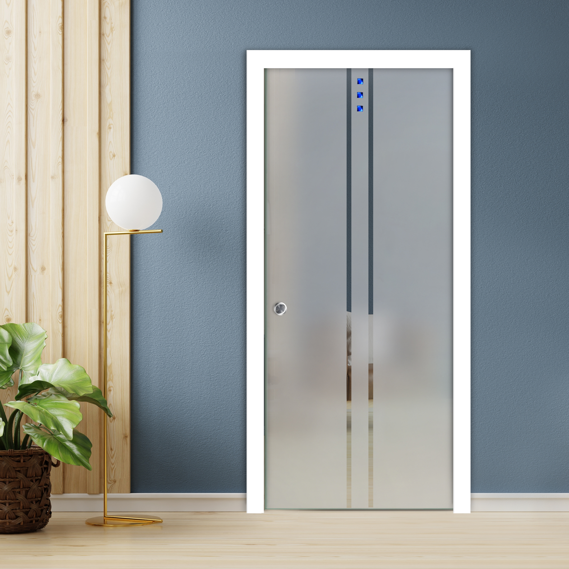 Pocket Glass Barn Door (Model PSGD-0123 Semi Private  & Faceted Stone)