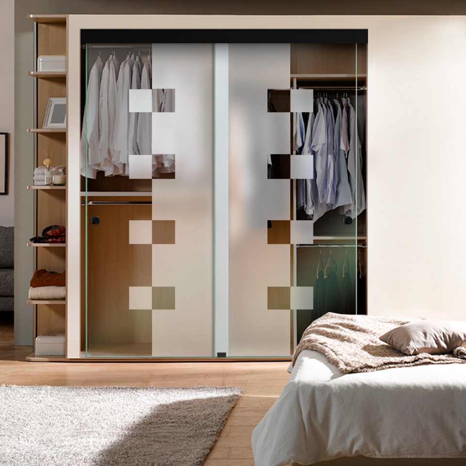 Frameless 2 Leaf Sliding Closet Bypass Glass Door Cover Plate Black (Semi-private)