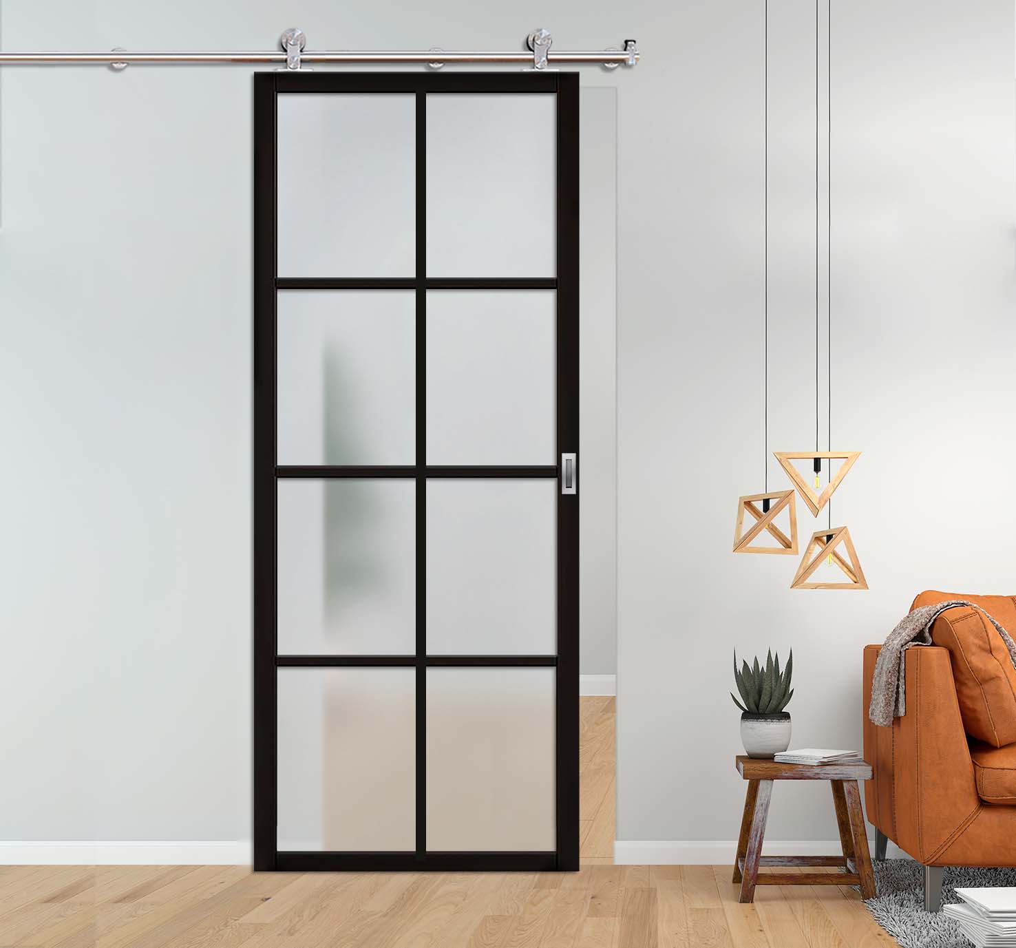 Loft Style Wooden Sliding Barn Door with Glass Panel