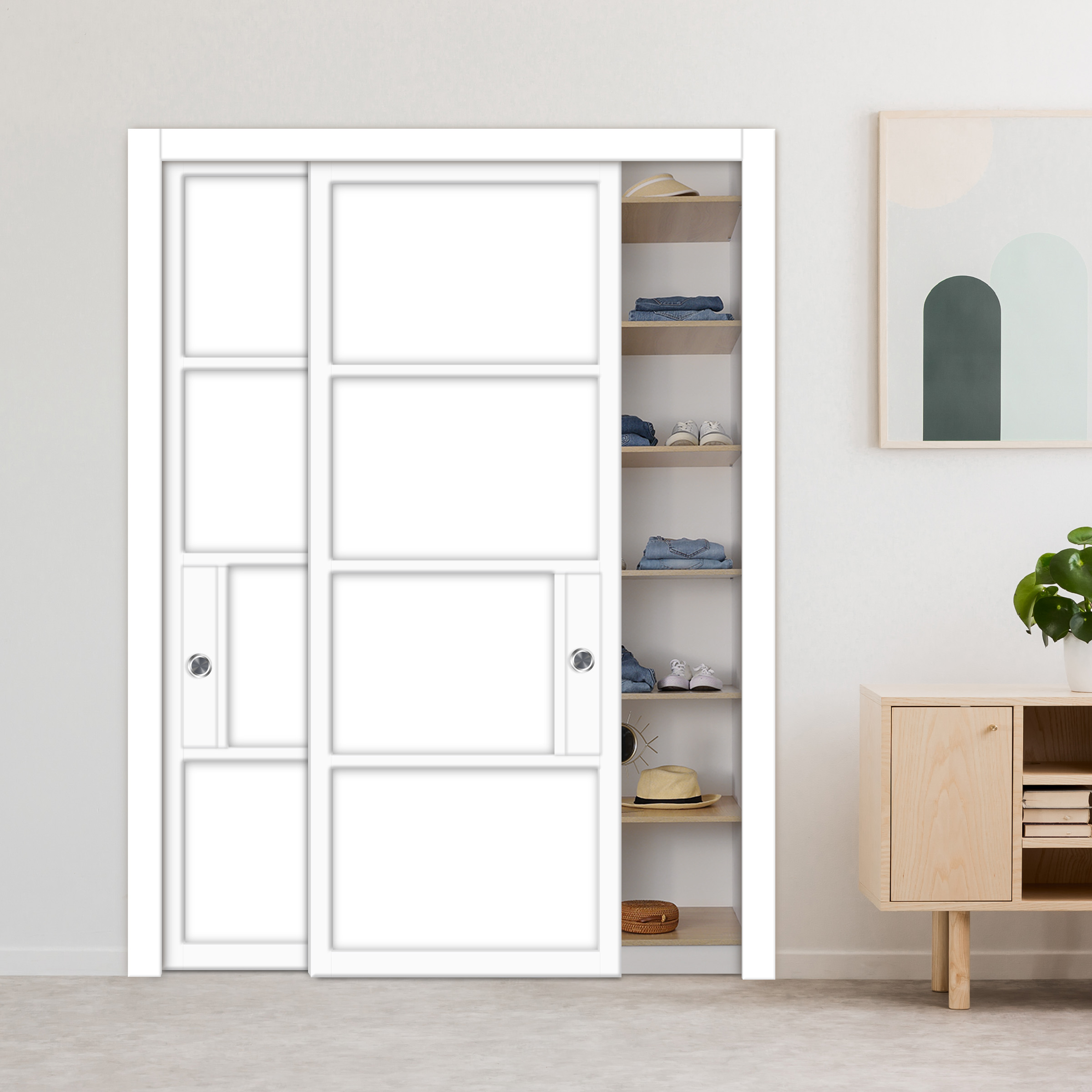 Handcrafted Industrial Loft Style Bypass Sliding Closet Door 5 Panel (Painted White)