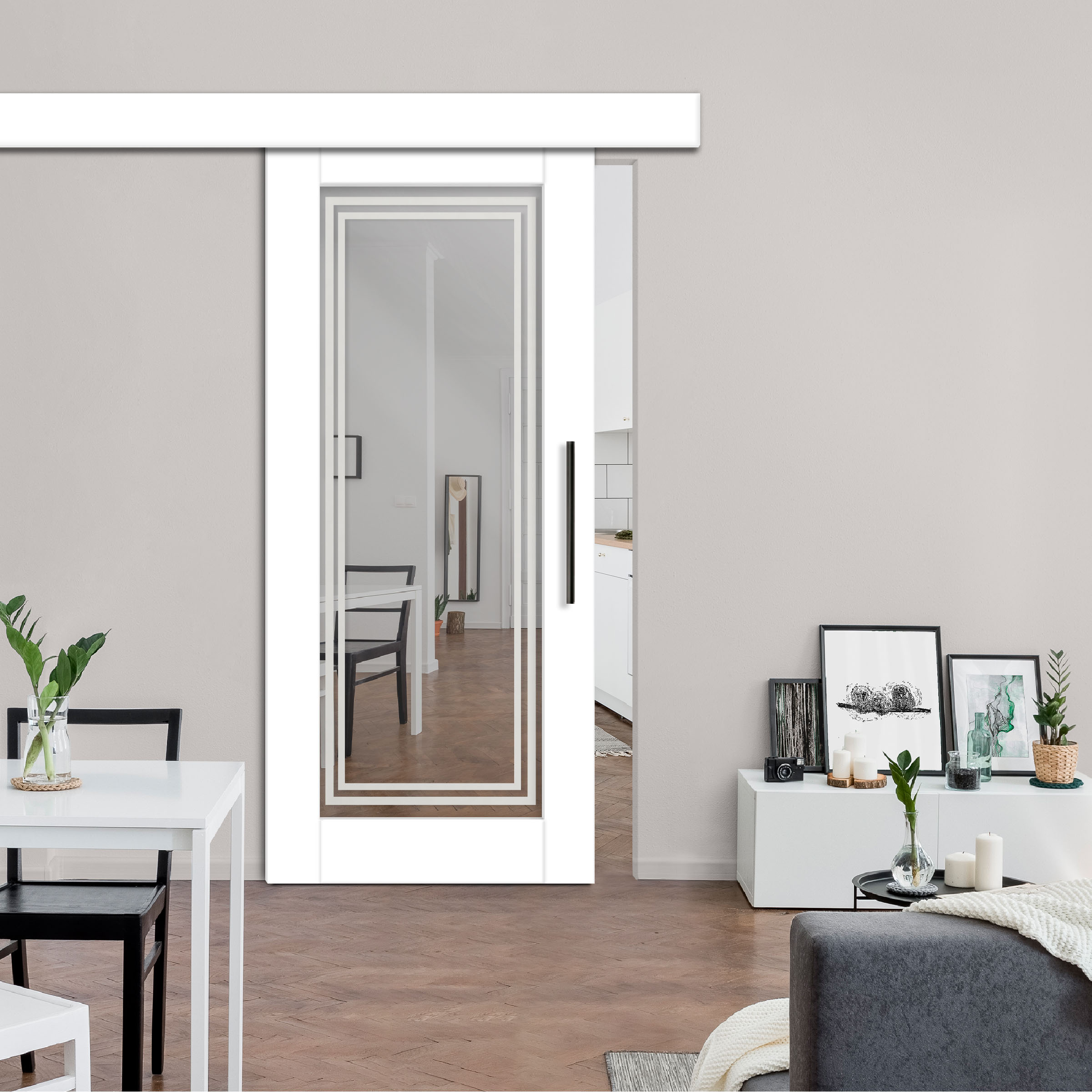 MDF-Mirror-Barn-Door With Design: 3