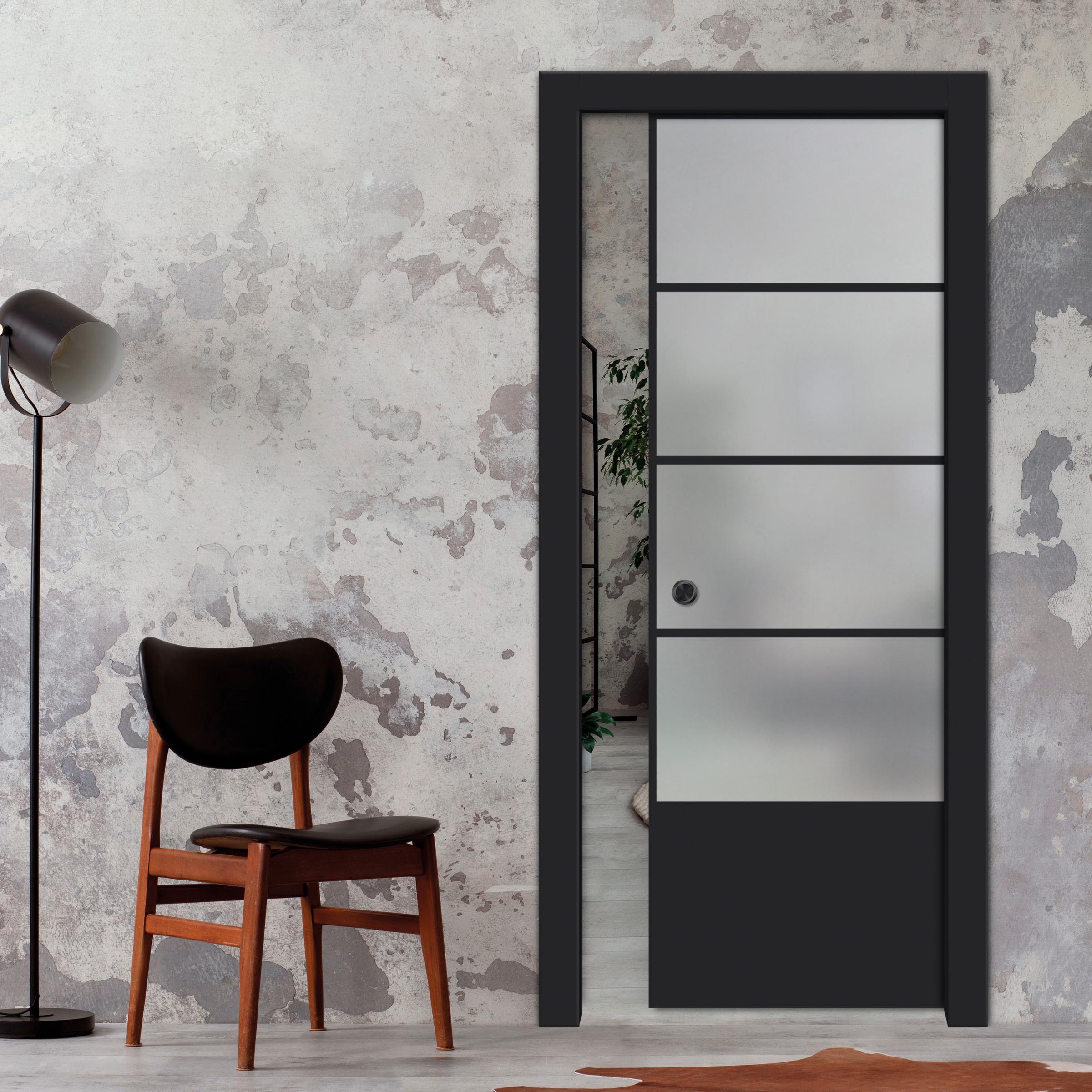 Frameless Glass Sliding Pocket Door Industrial Style PSGDIS-4256