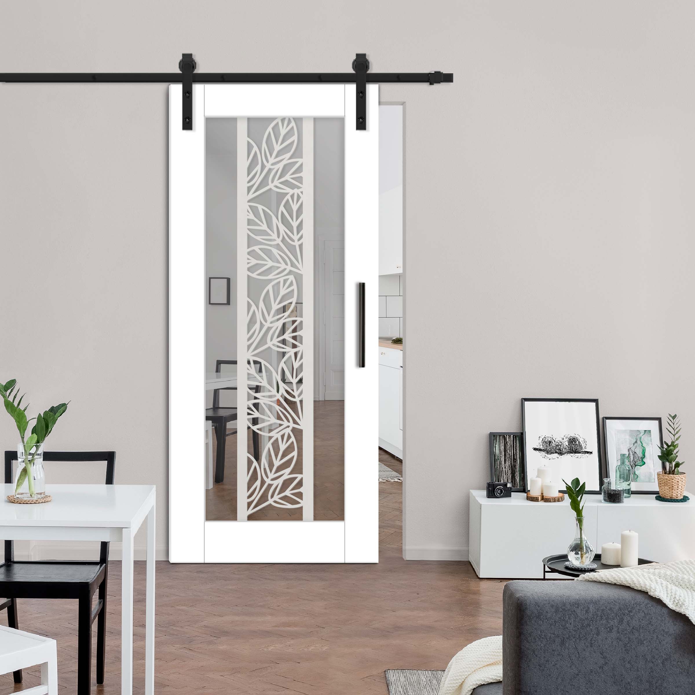 Sliding Barn Door with mirror insert (frosted design) and carbon steel sliding system