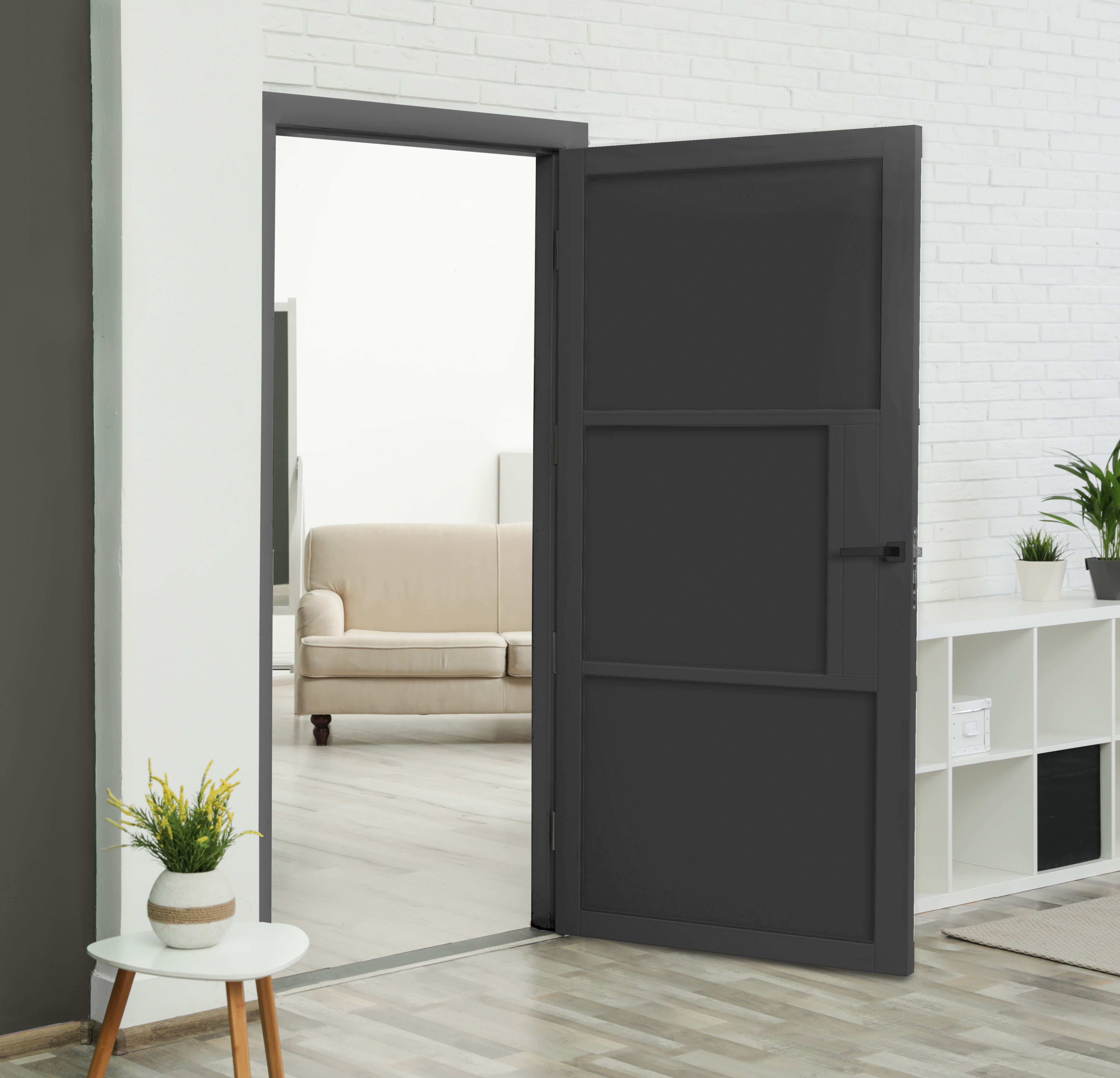 Industrial Style Wooden Hinged Door (Gray Painted)