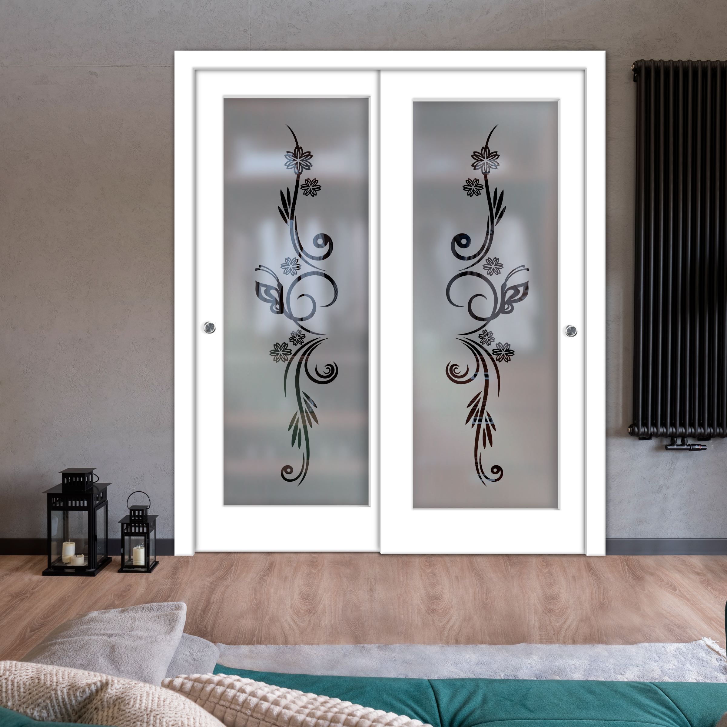 2 Leaf Premium Line Bypass Sliding Closet Door with Hardware & Frosted Design  (Semi-private)